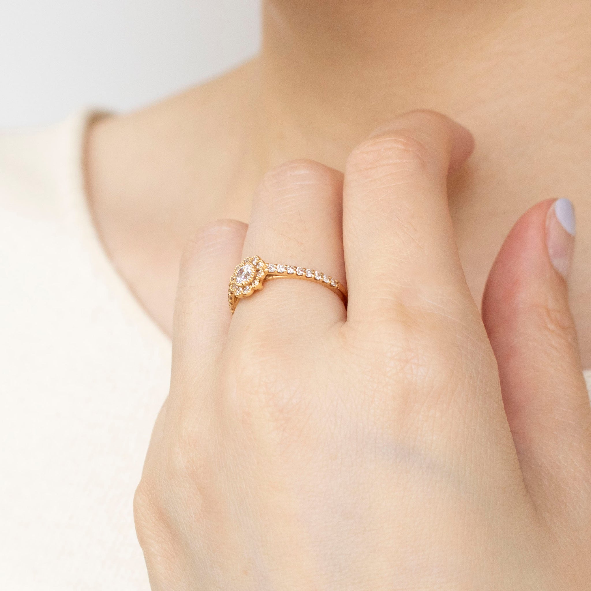 ダイヤモンド K18リング(0.15カラット/Dカラー/SI2/EX/グレーディングレポート付/4月誕生石)《25C60132》