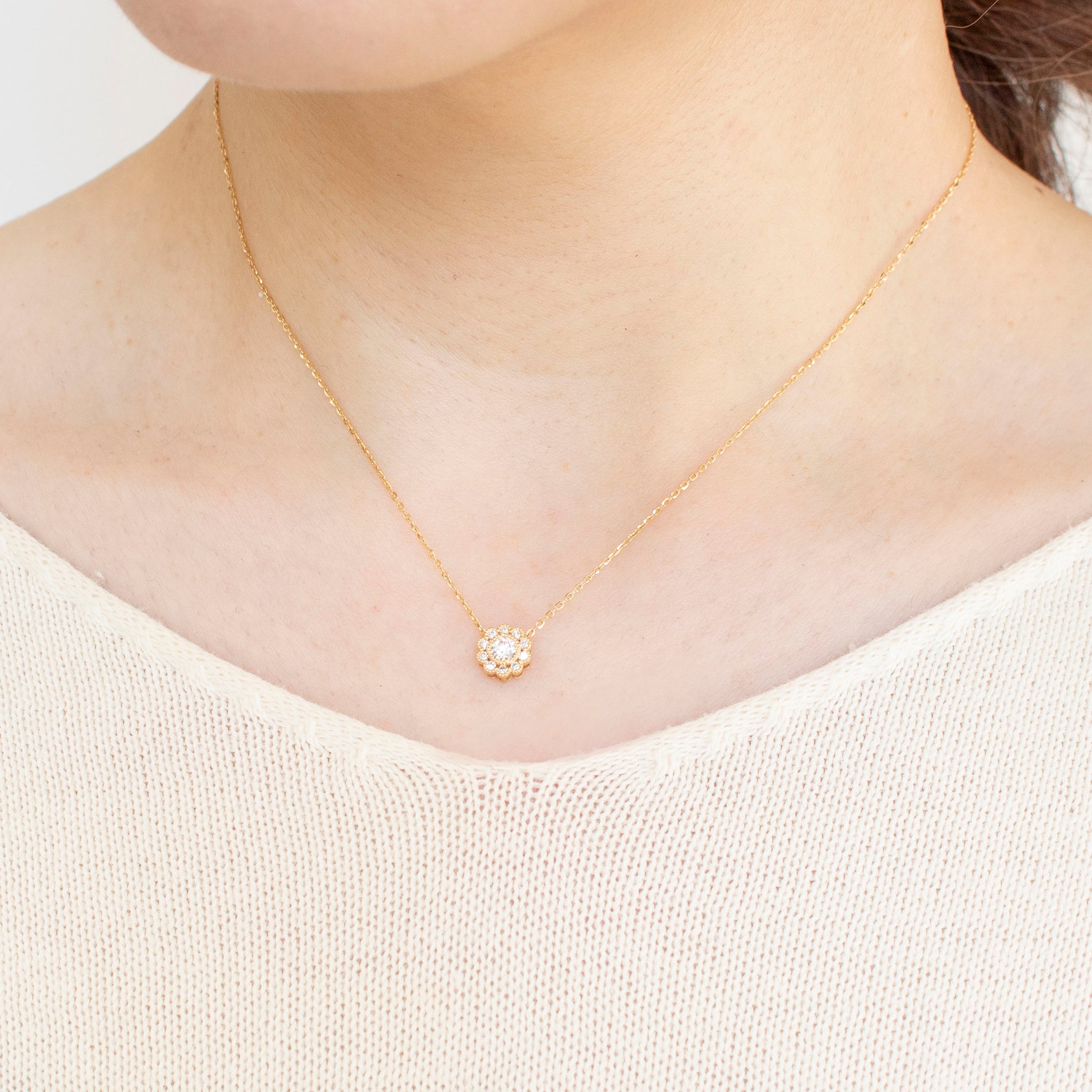 ダイヤモンド K18ネックレス(0.15カラット/Dカラー/SI2/EX/グレーディングレポート付/4月誕生石)《25C60133》