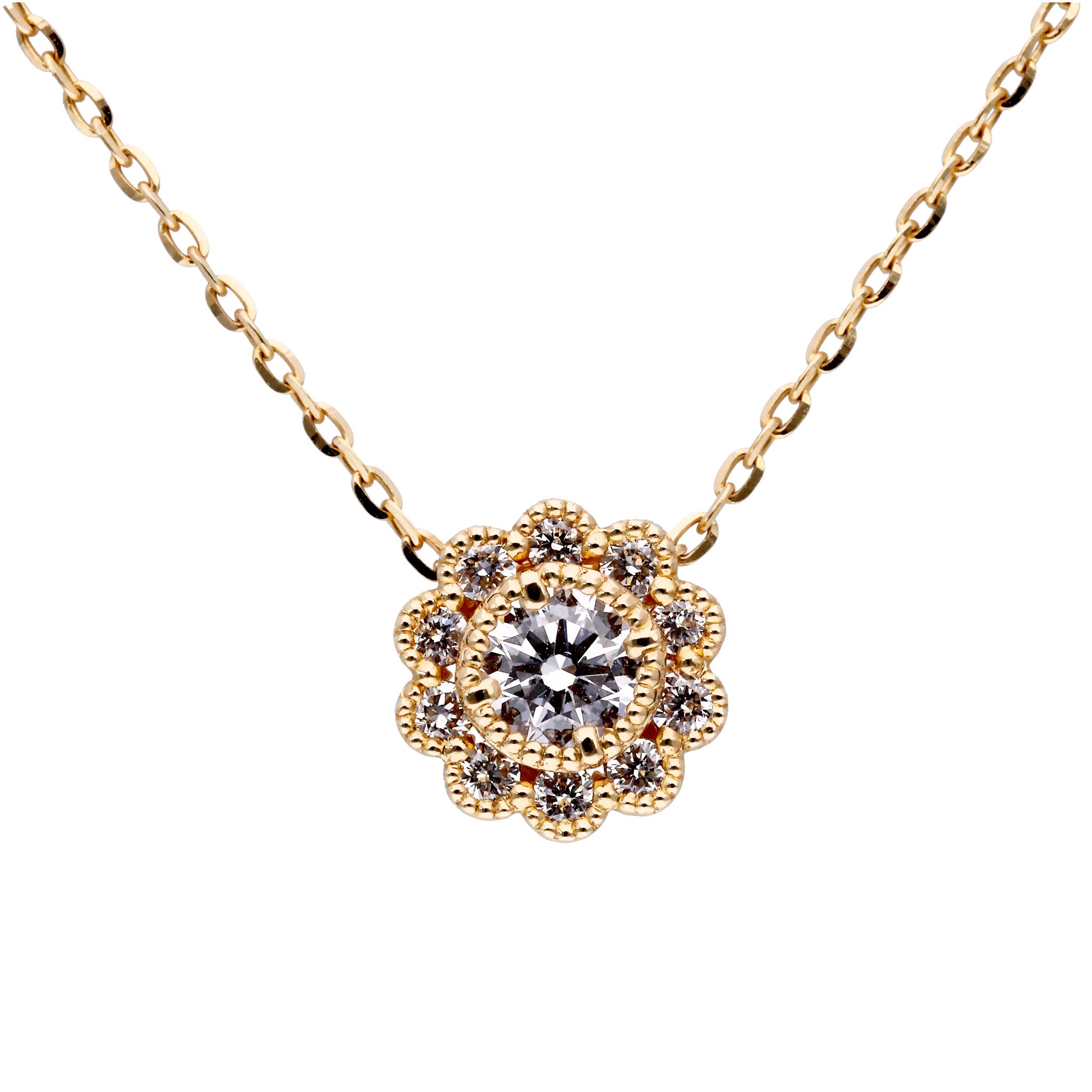 ダイヤモンド K18ネックレス(0.15カラット/Dカラー/SI2/EX/グレーディングレポート付/4月誕生石)《25C60133》