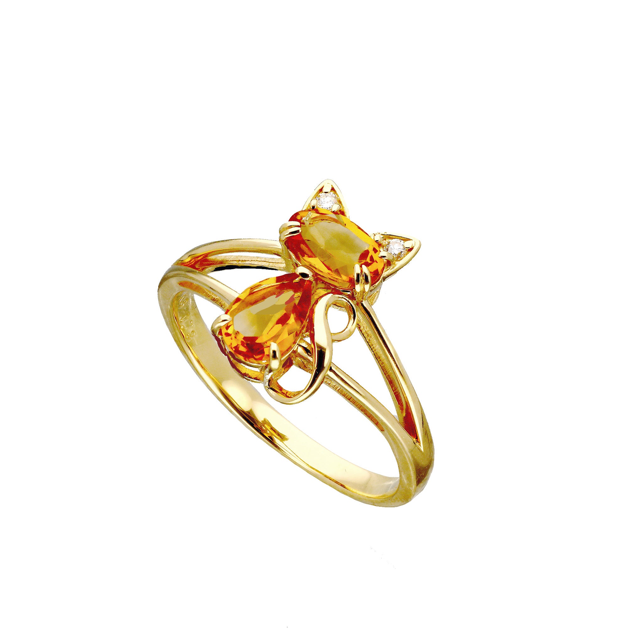 シトリン K18リング(ネコモチーフ/11月誕生石)《25C70110》