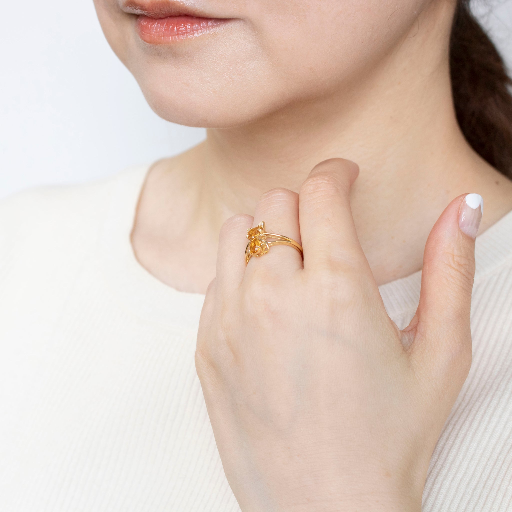 シトリン K18リング(ネコモチーフ/11月誕生石)《25C70110》