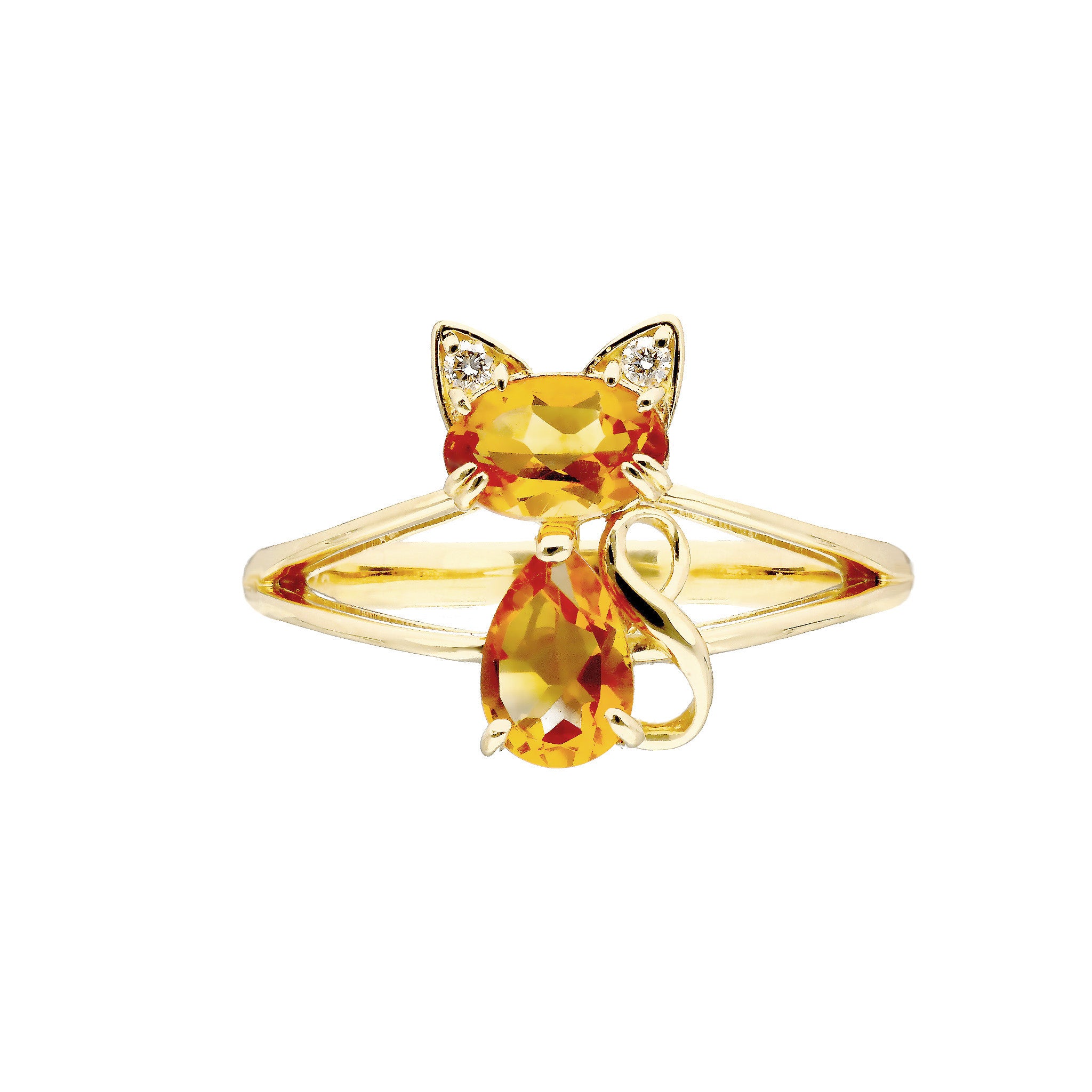 シトリン K18リング(ネコモチーフ/11月誕生石)《25C70110》