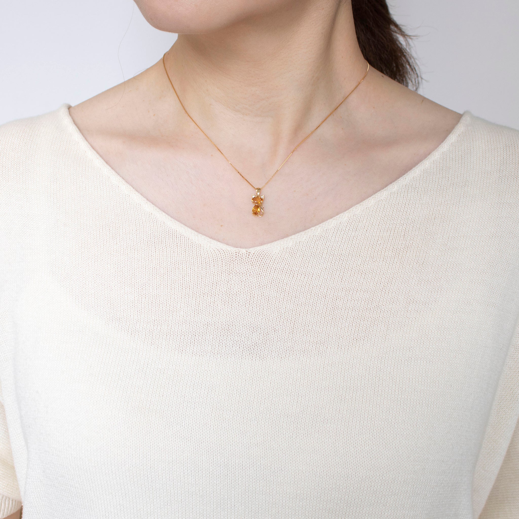 シトリン K18ペンダントトップ(ネコモチーフ/11月誕生石)《25C70111》