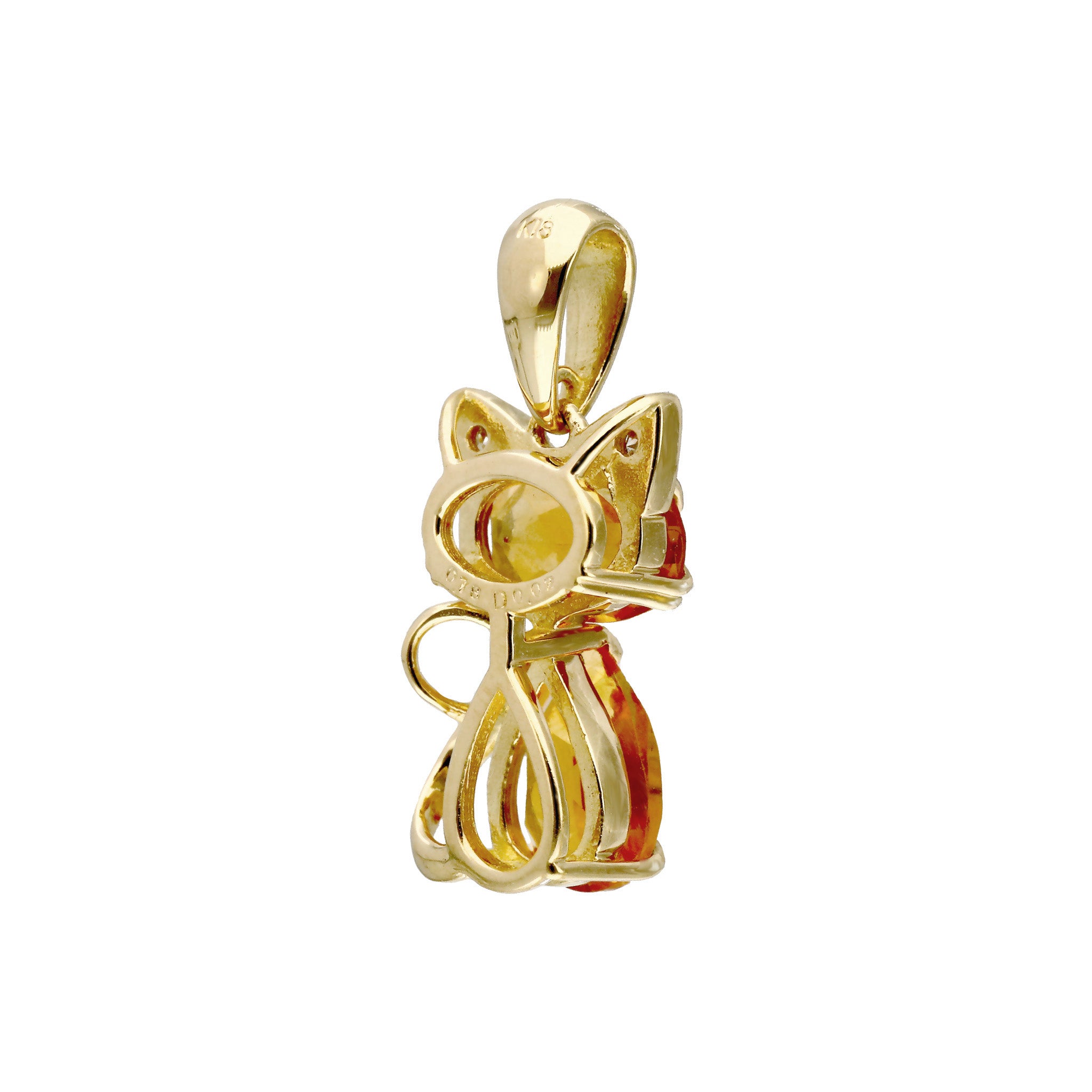 シトリン K18ペンダントトップ(ネコモチーフ/11月誕生石)《25C70111》