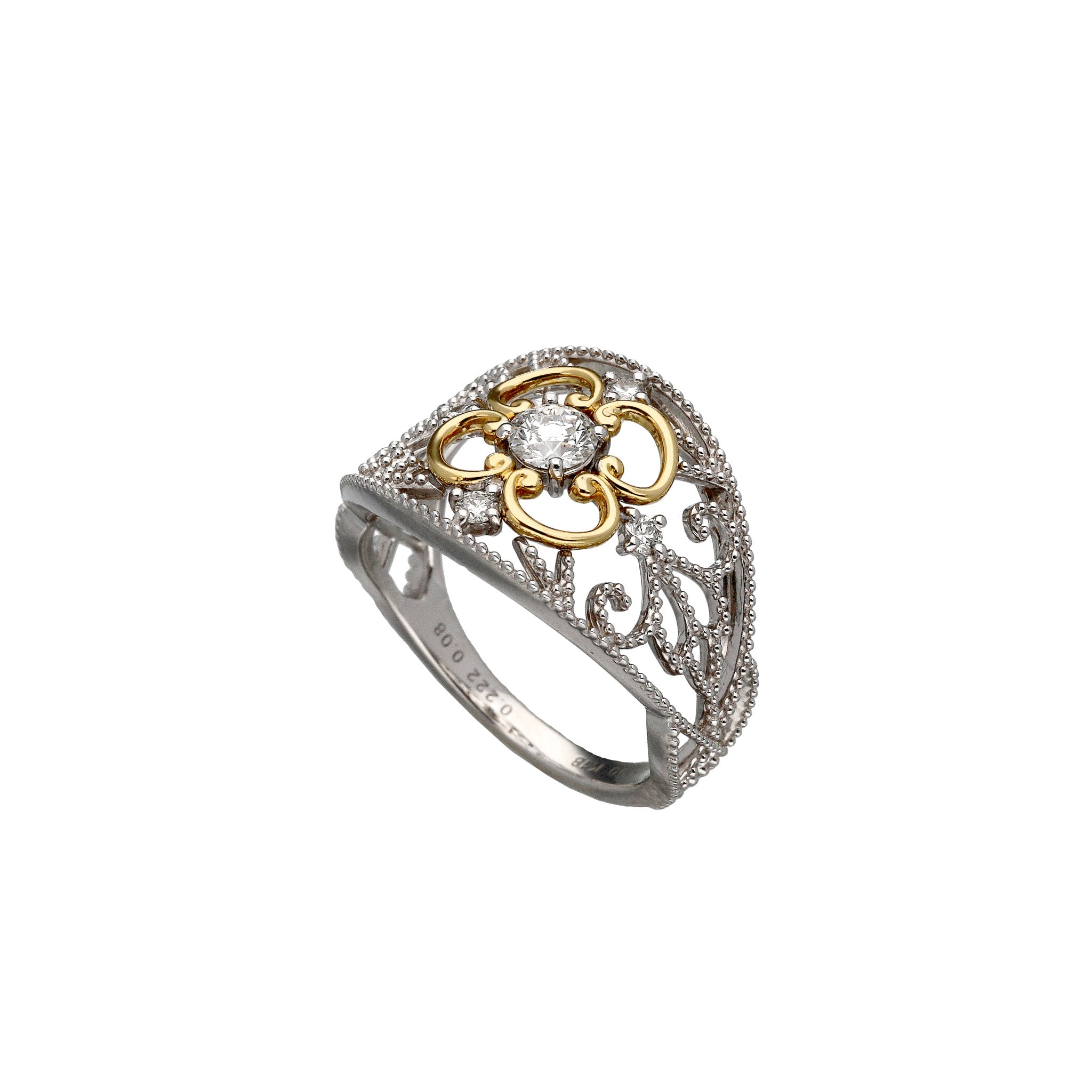 ダイヤモンド プラチナ/K18リング(0.20カラット/Dカラー/SI2/EX/コンビカラー/4月誕生石/グレーディングレポート付)《25C80104》