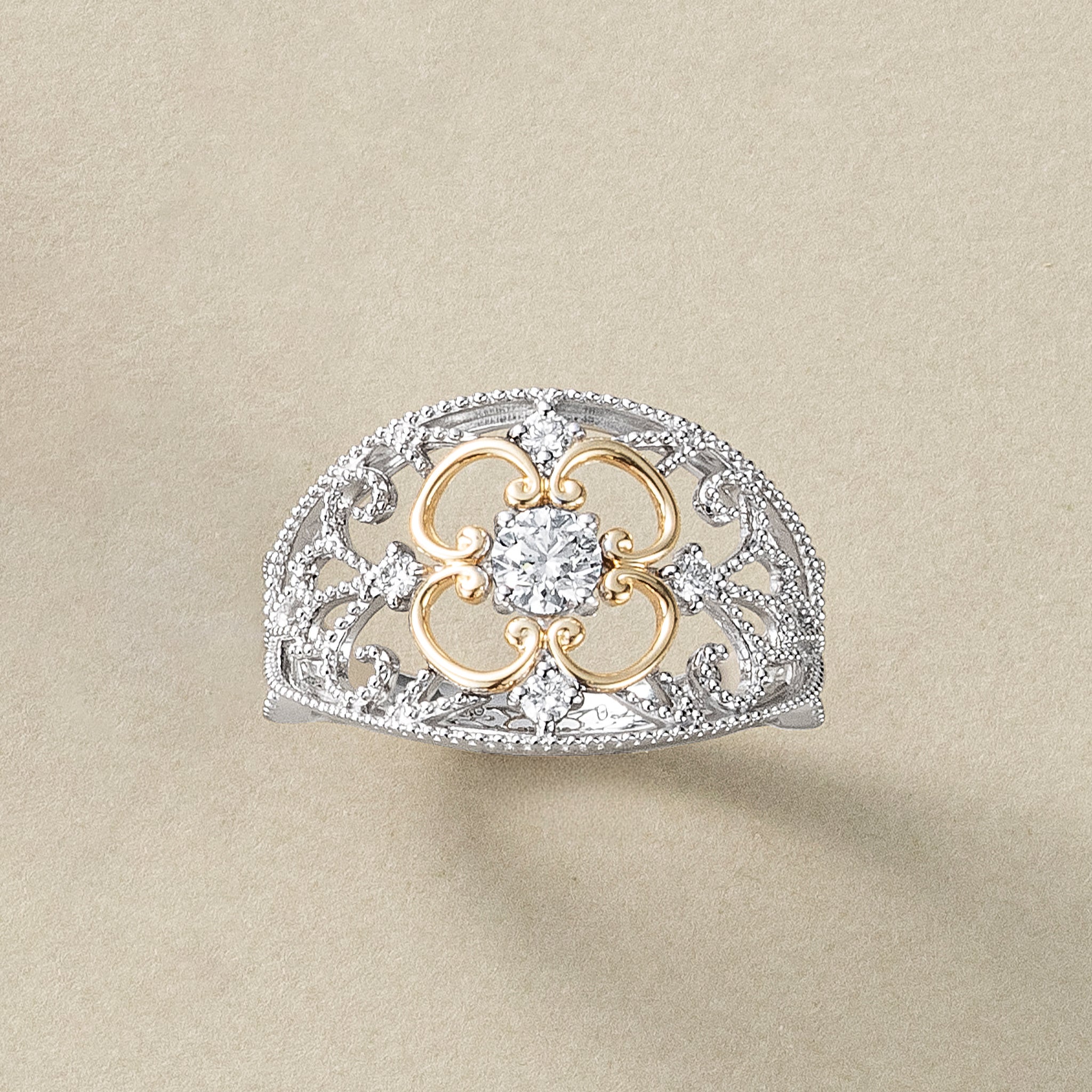 ダイヤモンド プラチナ/K18リング(0.20カラット/Dカラー/SI2/EX/コンビカラー/4月誕生石/グレーディングレポート付)《25C80104》