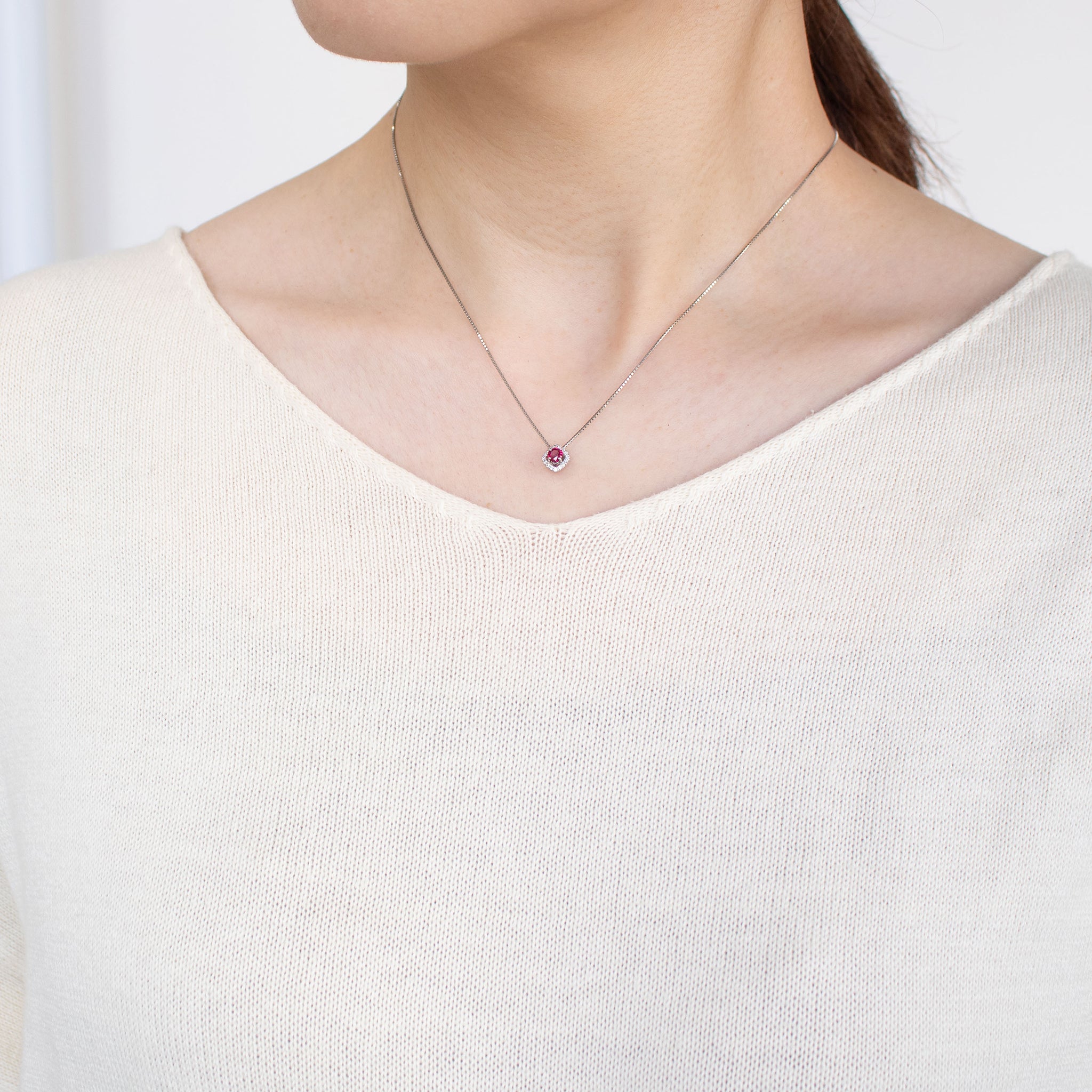 【限定1点】ルビー/ダイヤモンド プラチナネックレス(ノーヒート/非加熱/ピジョンブラッド/7月誕生石/鑑別書付)《25C80113》