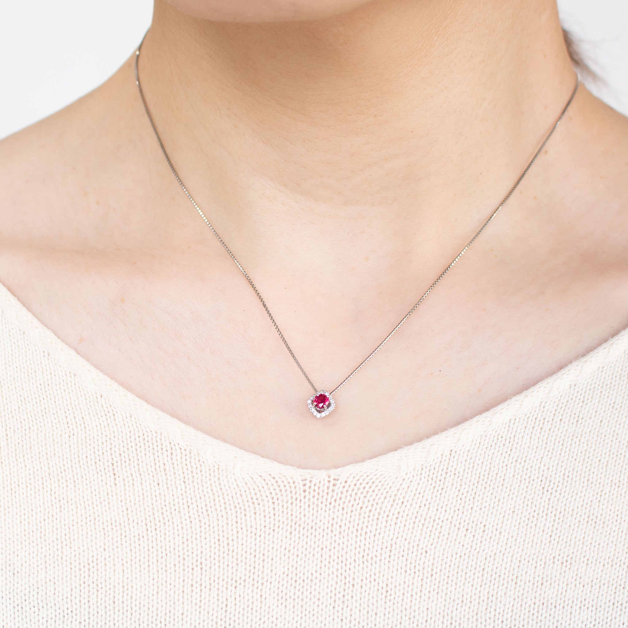 【限定1点】ルビー/ダイヤモンド プラチナネックレス(ノーヒート/非加熱/ピジョンブラッド/7月誕生石/鑑別書付)《25C80113》