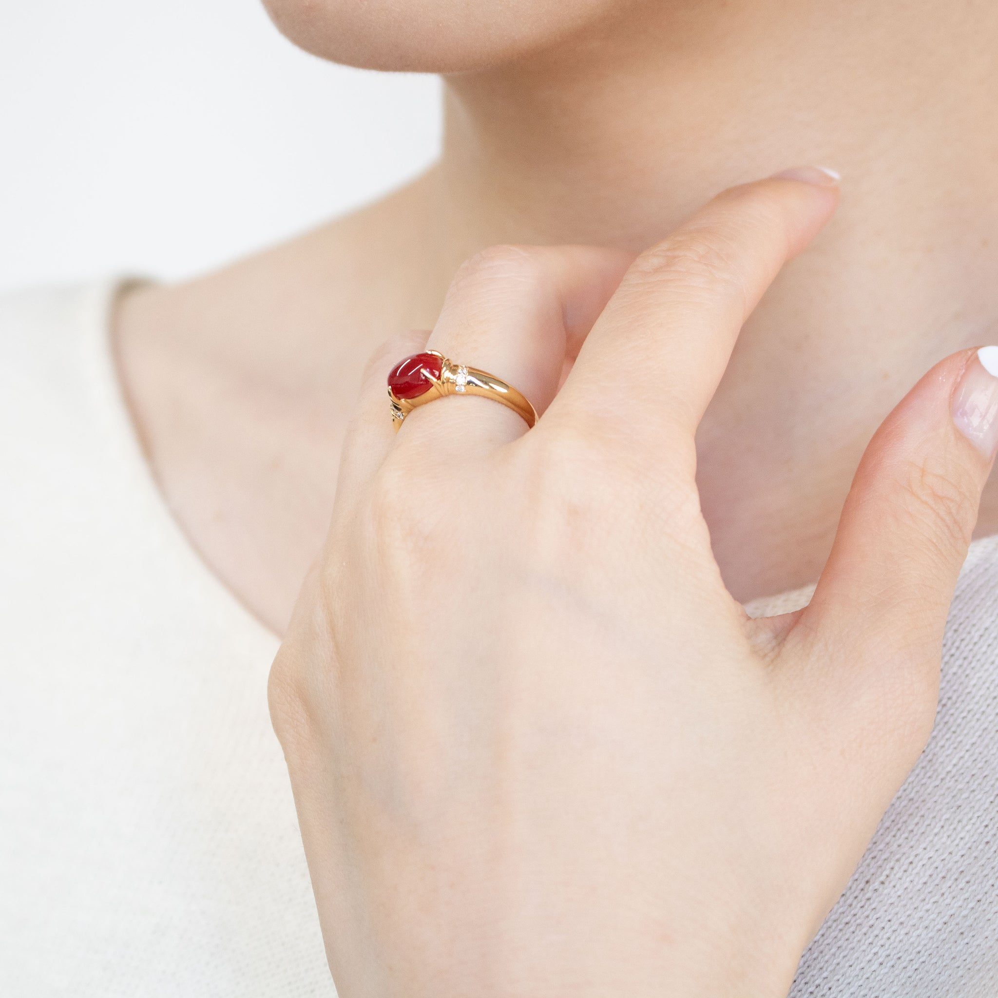 珊瑚(さんご)/ダイヤモンド K18リング(3月誕生石/鑑別書付)《25C80117》