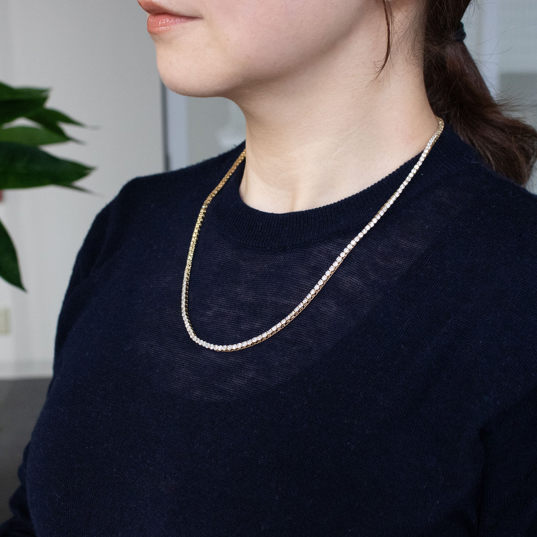 【限定1点】ダイヤモンド K18ネックレス(計10.0カラット/テニス/鑑別書付/4月誕生石)《25C80124》