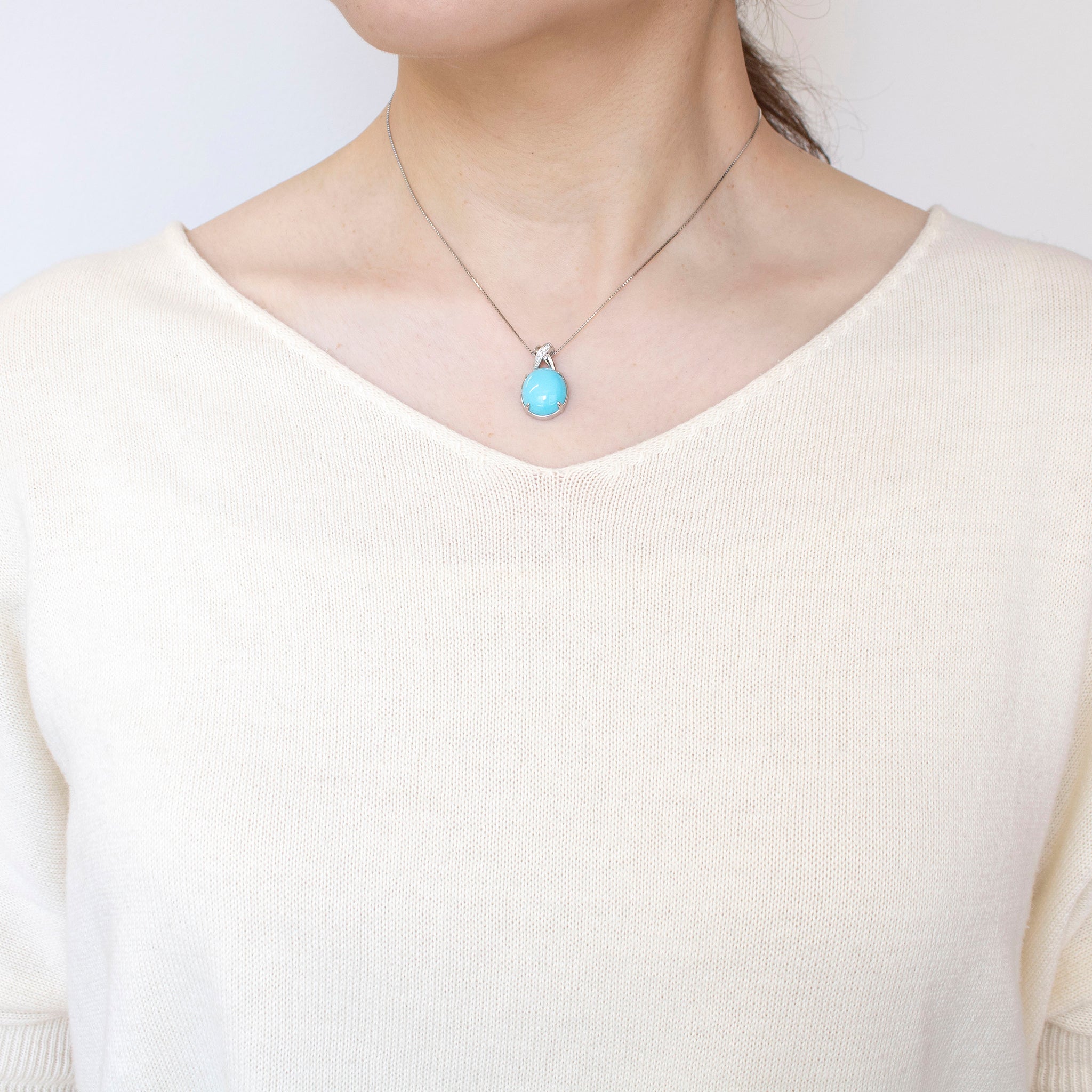 【限定2点】トルコ石/ターコイズ/ダイヤモンド プラチナネックレス(6.5カラット/12月誕生石/鑑別書付き)《25H00202》