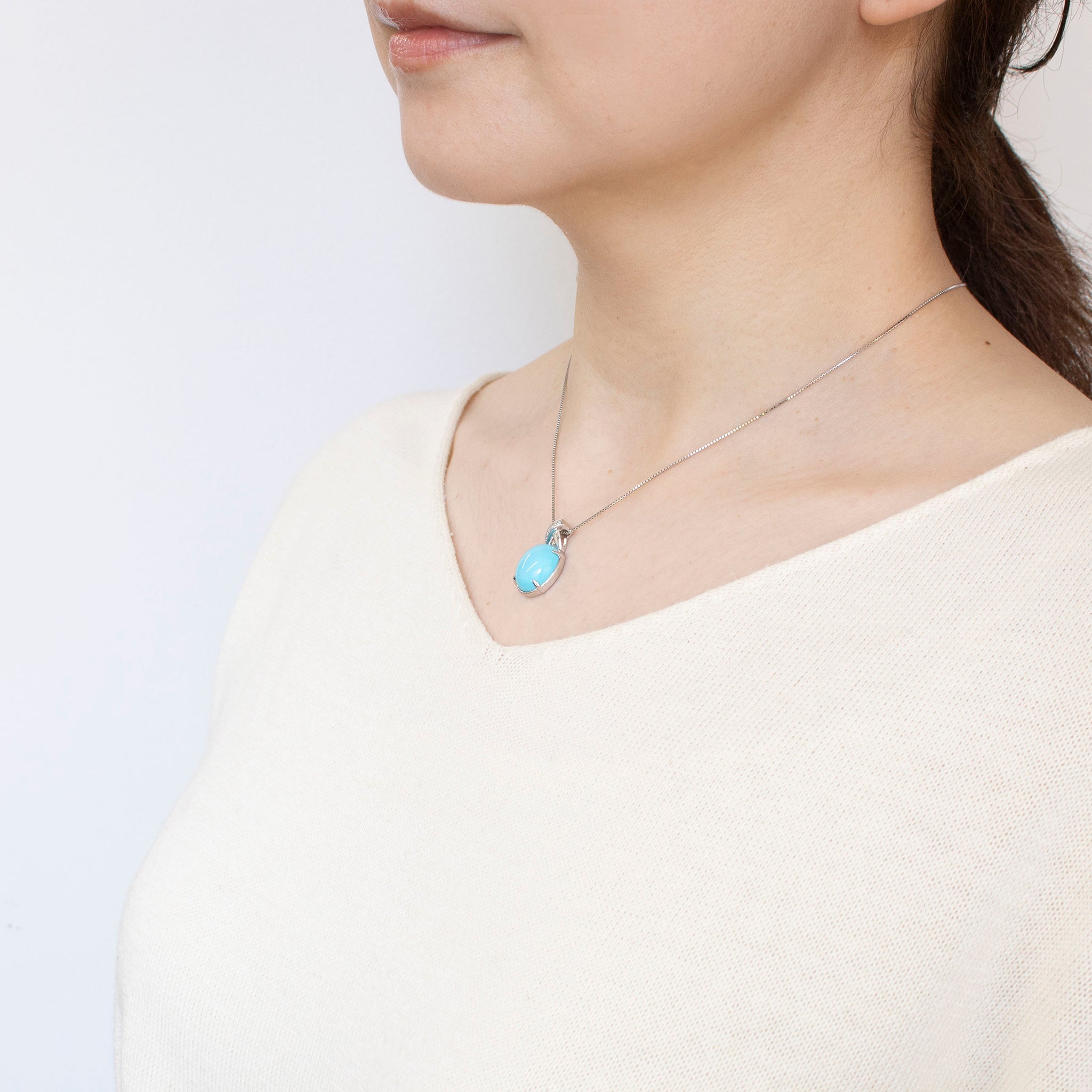 【限定2点】トルコ石/ターコイズ/ダイヤモンド プラチナネックレス(6.5カラット/12月誕生石/鑑別書付き)《25H00202》