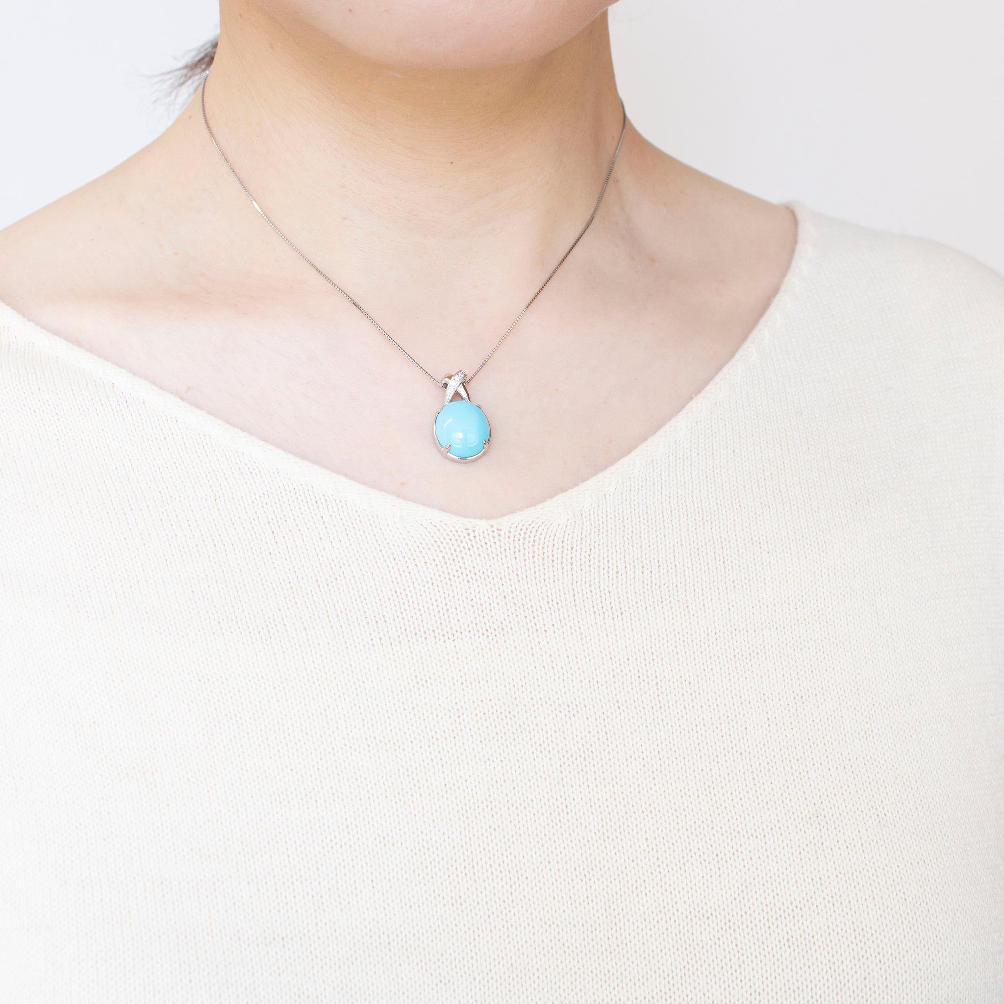 【限定2点】トルコ石/ターコイズ/ダイヤモンド プラチナネックレス(6.5カラット/12月誕生石/鑑別書付き)《25H00202》