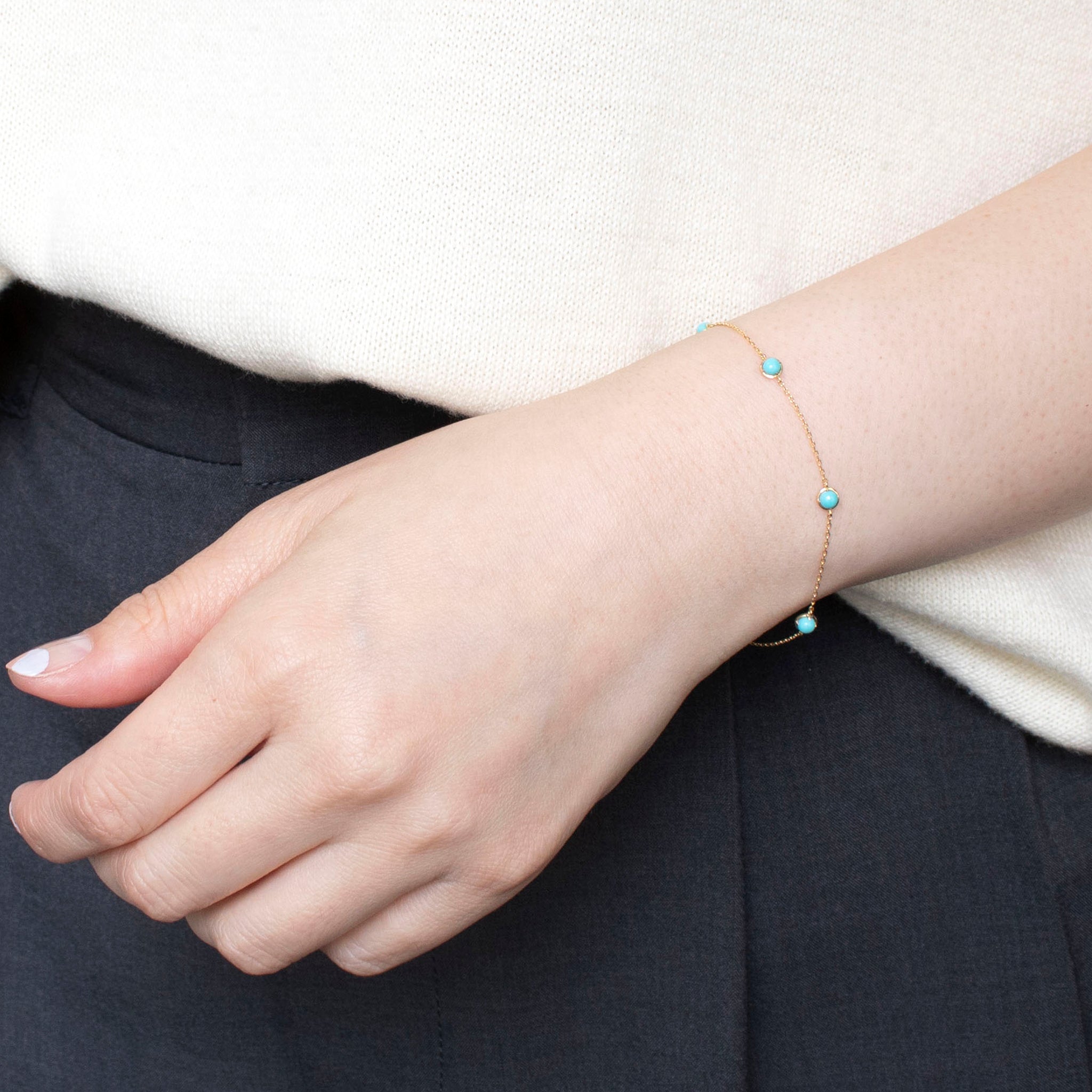 トルコ石/ターコイズ K18ブレスレット(ステーション/12月誕生石)《25H00207》