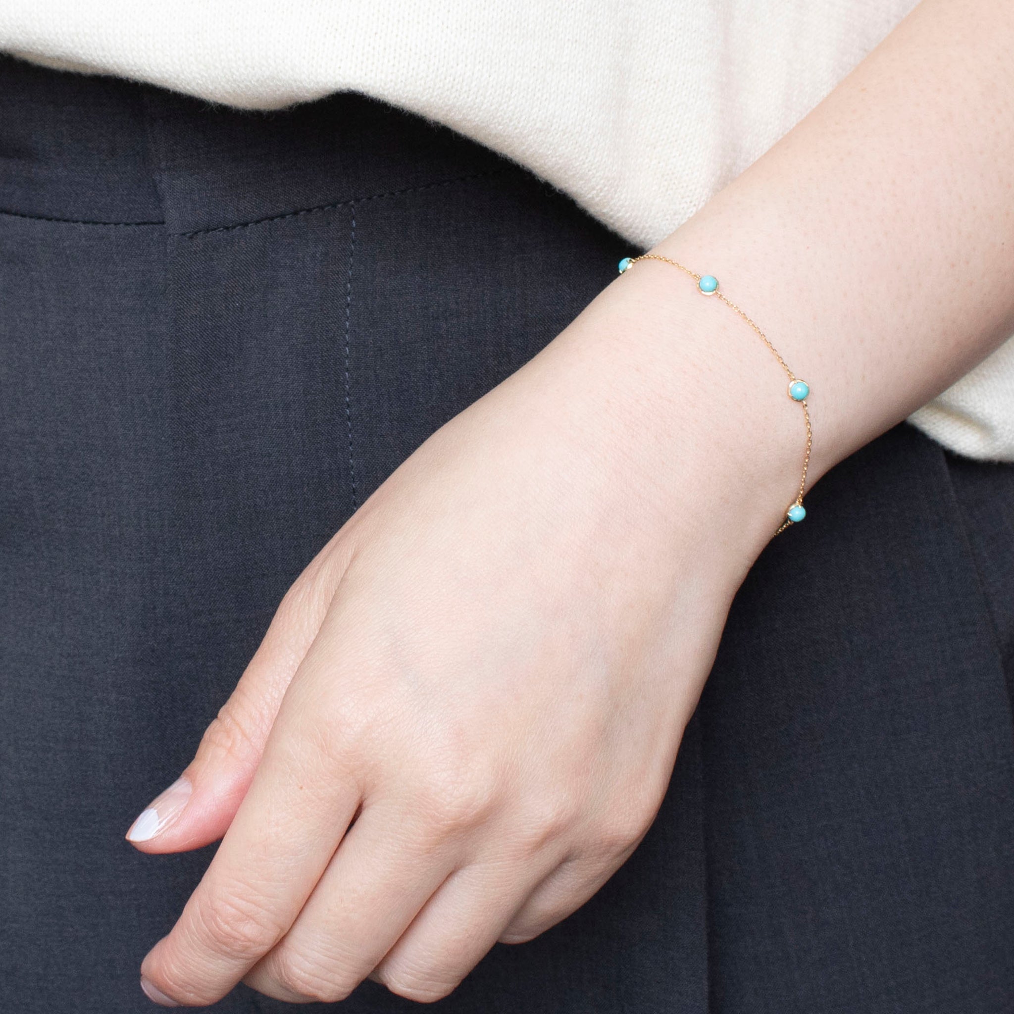 トルコ石/ターコイズ K18ブレスレット(ステーション/12月誕生石)《25H00207》