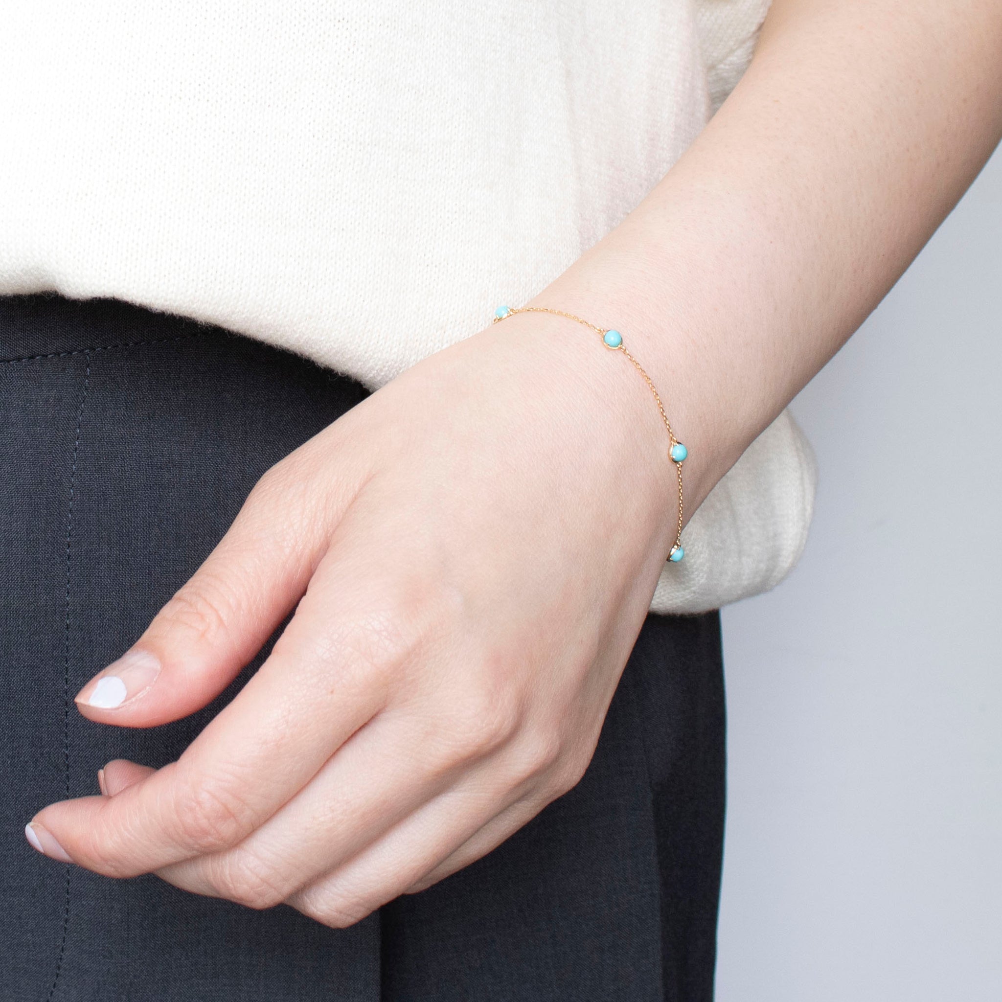 トルコ石/ターコイズ K18ブレスレット(ステーション/12月誕生石)《25H00207》