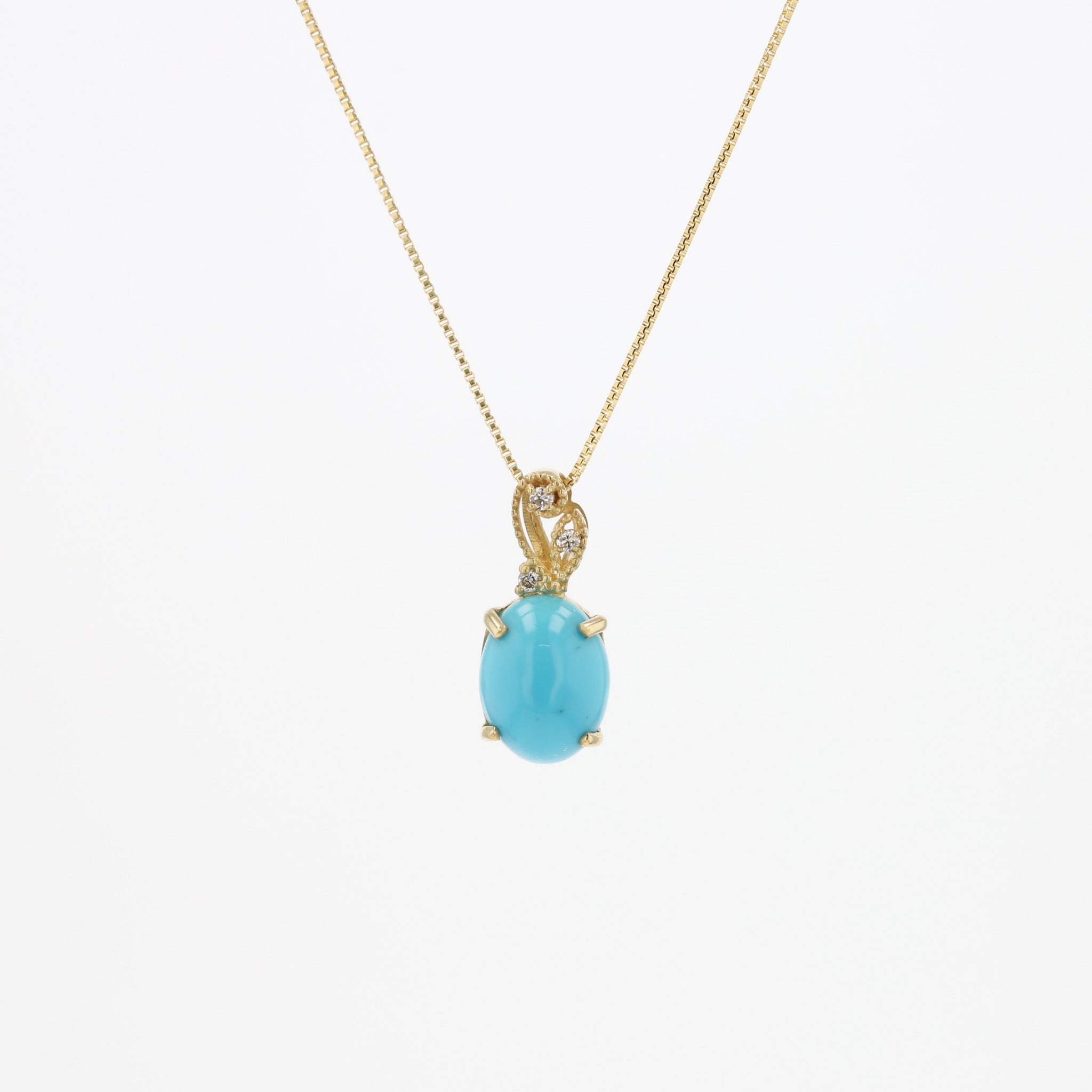 トルコ石/ターコイズ/ダイヤモンド K18ネックレス(ミル打ち風/12月誕生石)《25H00209》