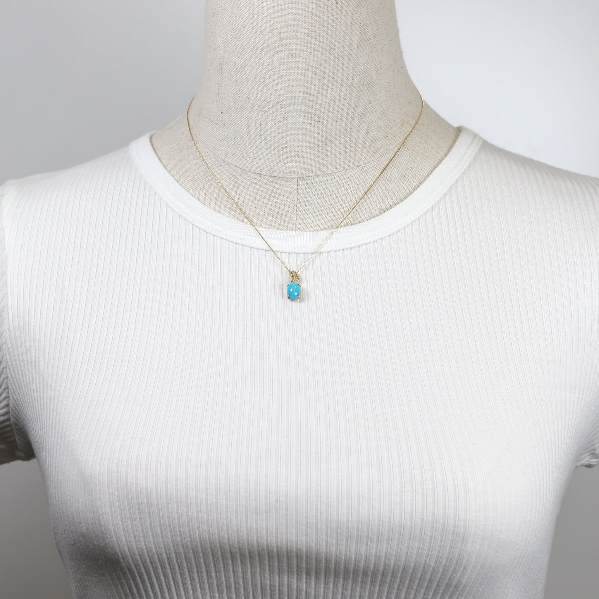 トルコ石/ターコイズ/ダイヤモンド K18ネックレス(ミル打ち風/12月誕生石)《25H00209》