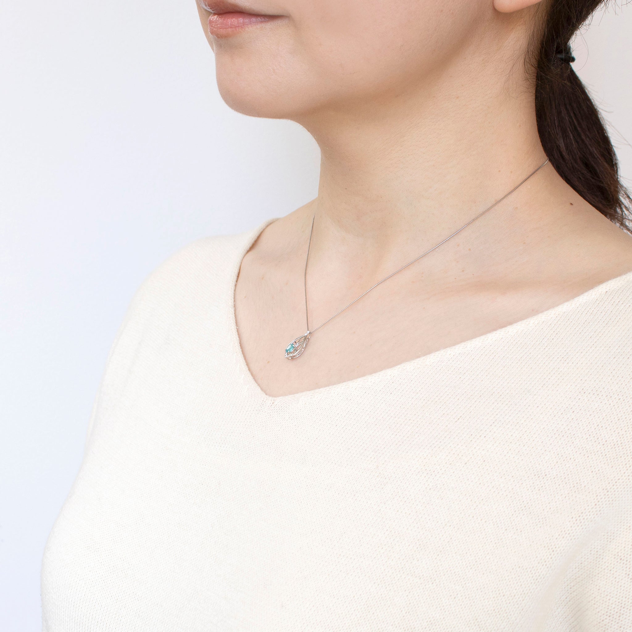 パライバトルマリン/ダイヤモンド プラチナネックレス(10月誕生石/鑑別書付)《25H00504》