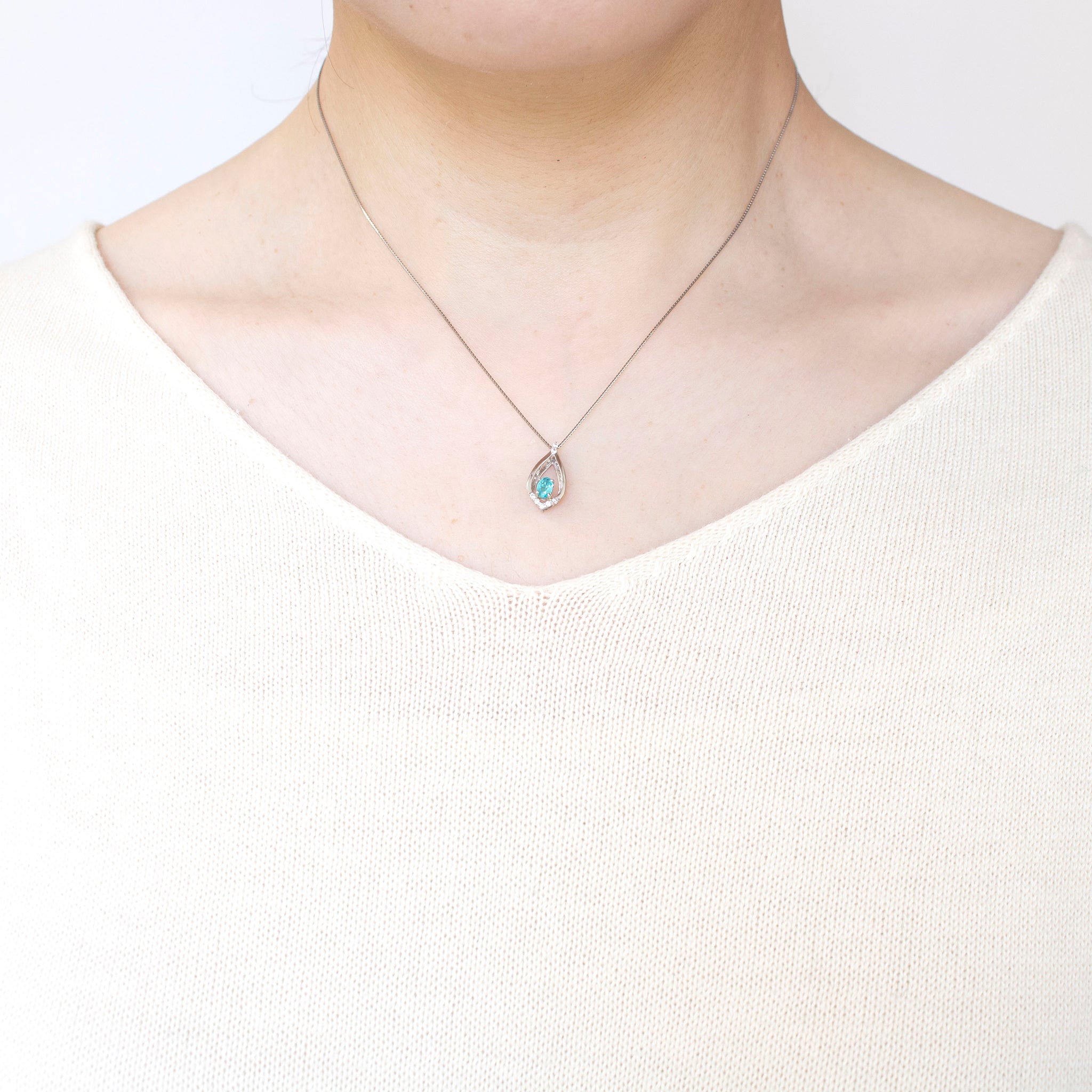 パライバトルマリン/ダイヤモンド プラチナネックレス(10月誕生石/鑑別書付)《25H00504》