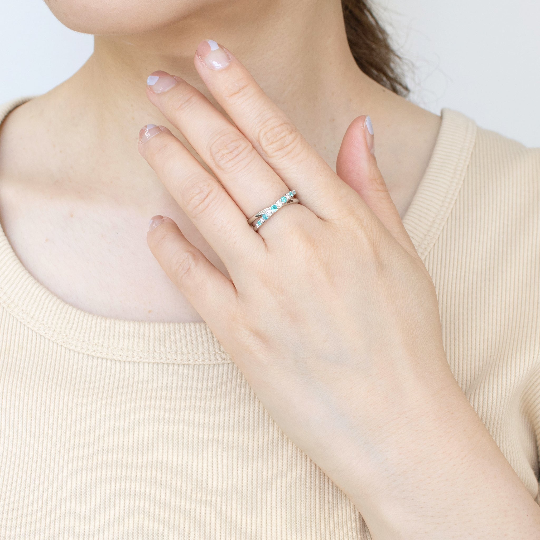 パライバトルマリン/ダイヤモンド プラチナリング(10月誕生石/鑑別書付)《25H00505》