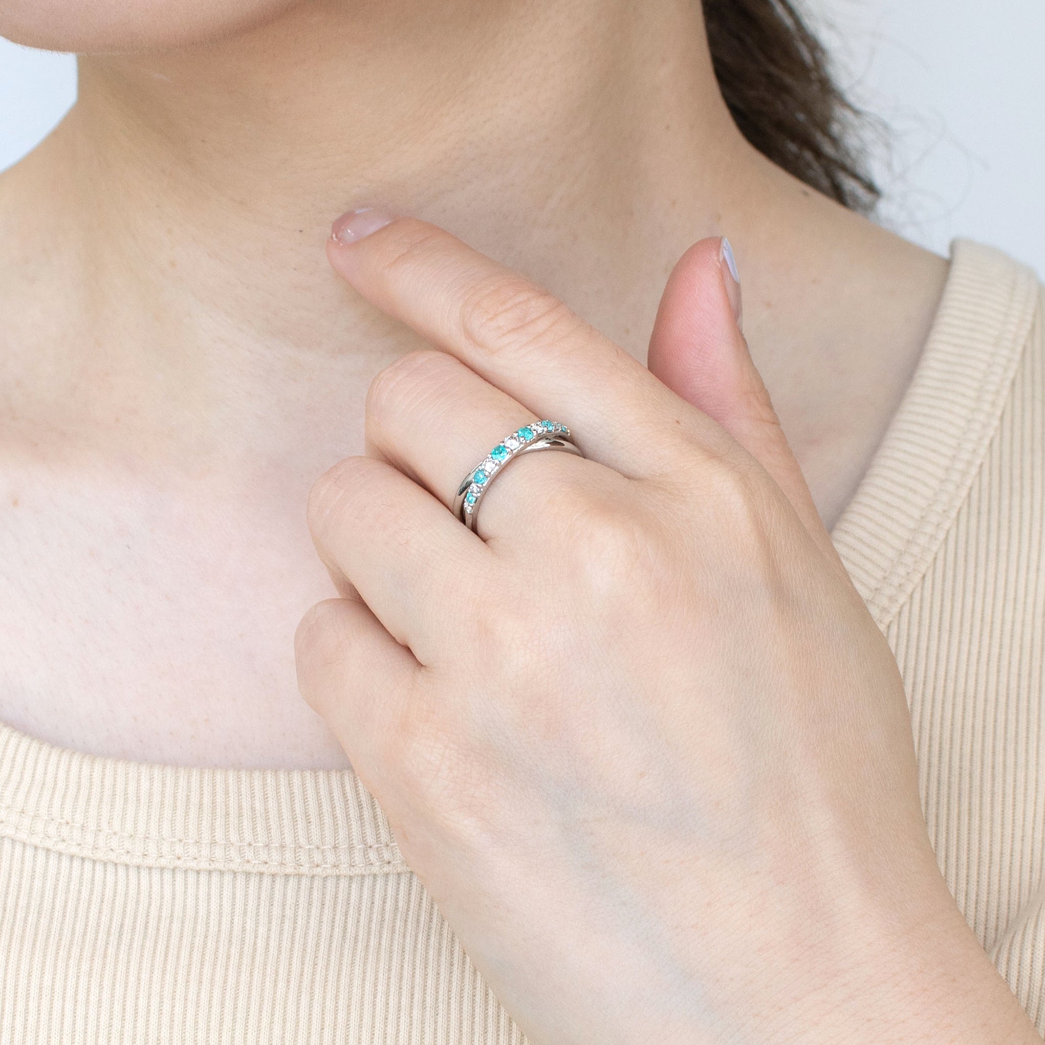 パライバトルマリン/ダイヤモンド プラチナリング(10月誕生石/鑑別書付)《25H00505》