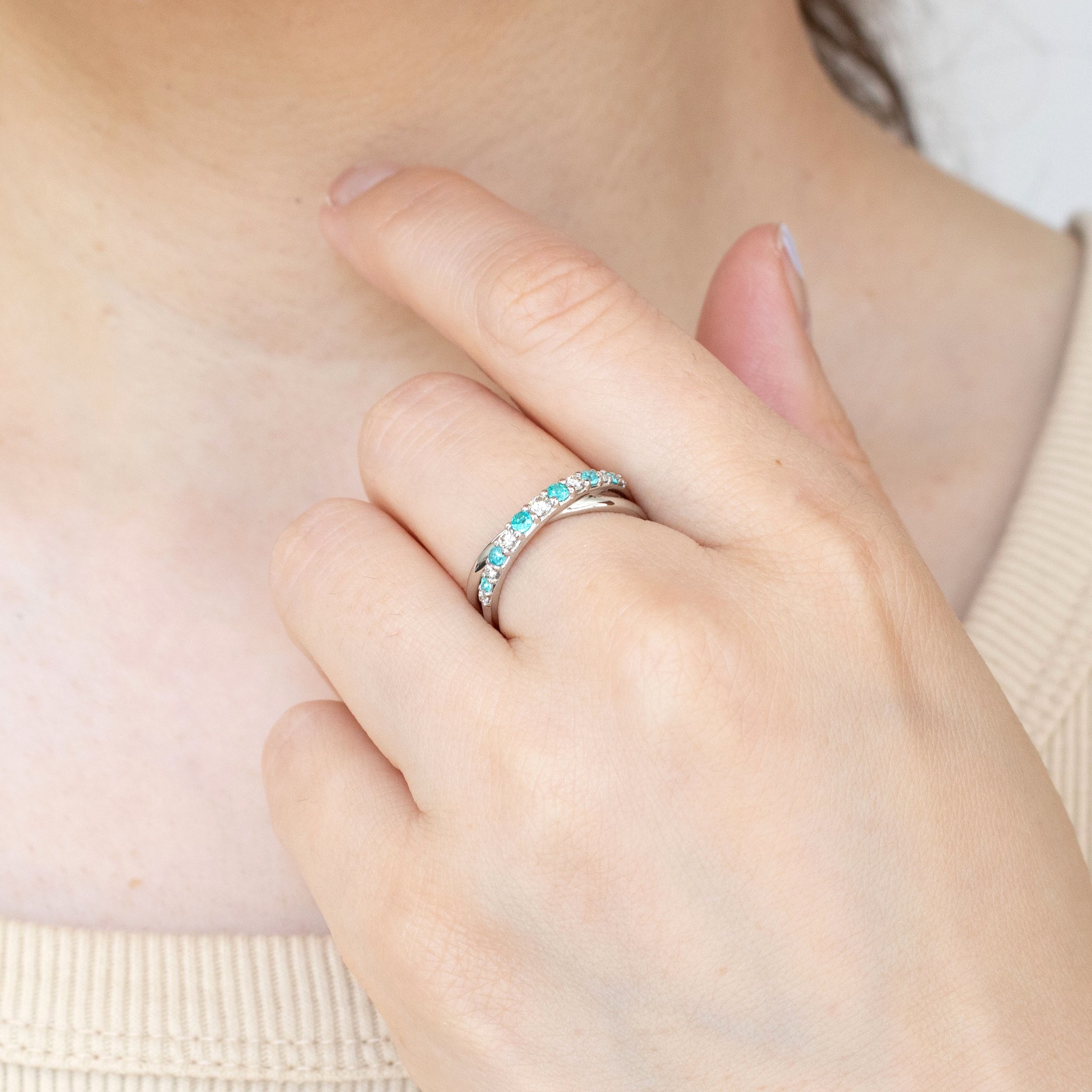 パライバトルマリン/ダイヤモンド プラチナリング(10月誕生石/鑑別書付)《25H00505》