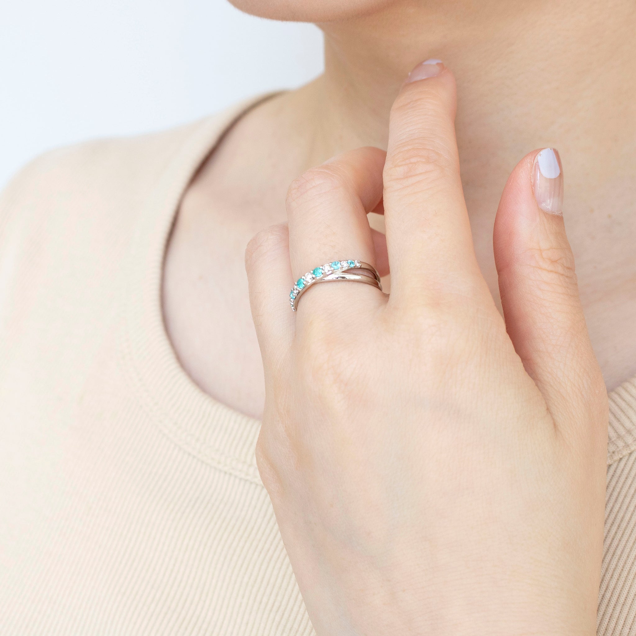 パライバトルマリン/ダイヤモンド プラチナリング(10月誕生石/鑑別書付)《25H00505》