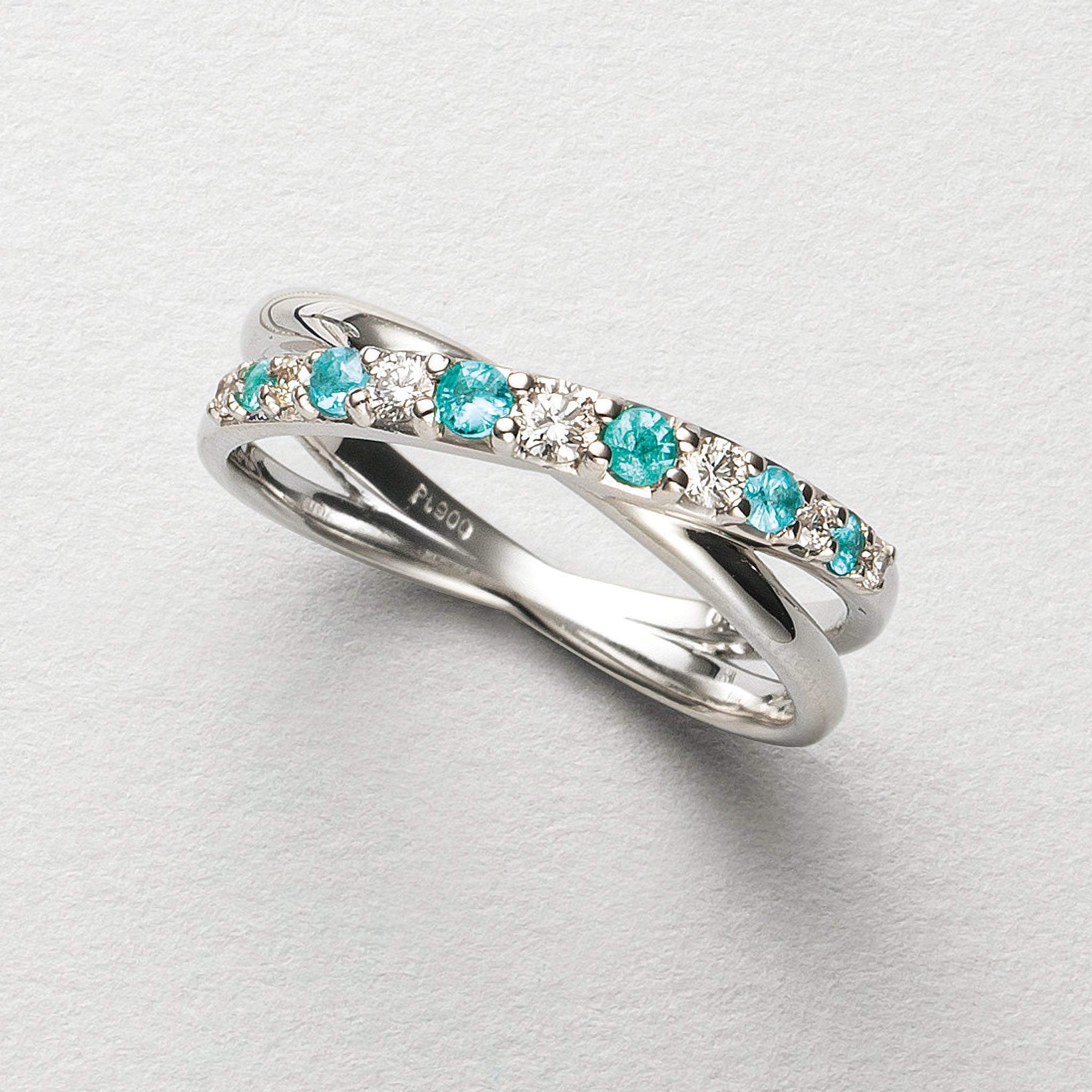 パライバトルマリン/ダイヤモンド プラチナリング(10月誕生石/鑑別書付)《25H00505》