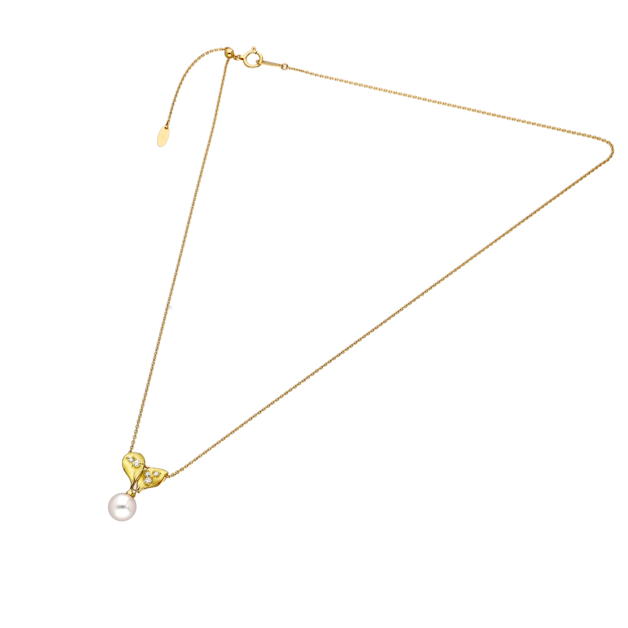 パール/ダイヤモンド K18ネックレス(アコヤ真珠/7mm/リーフモチーフ/6月誕生石/鑑別書付)《25H00602》