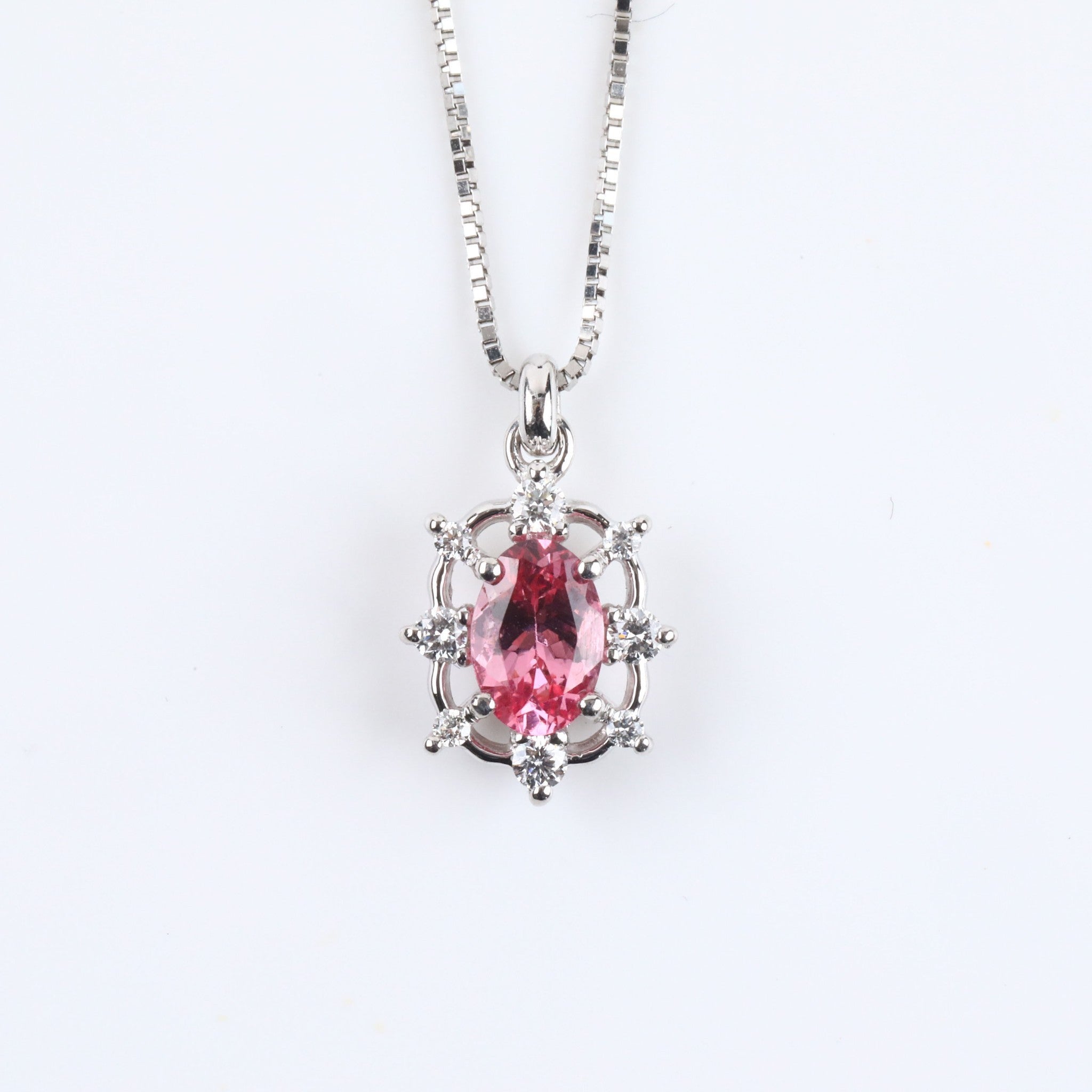 ピンクスピネル/ダイヤモンド プラチナネックレス(8月誕生石/鑑別書付)《25H00604》
