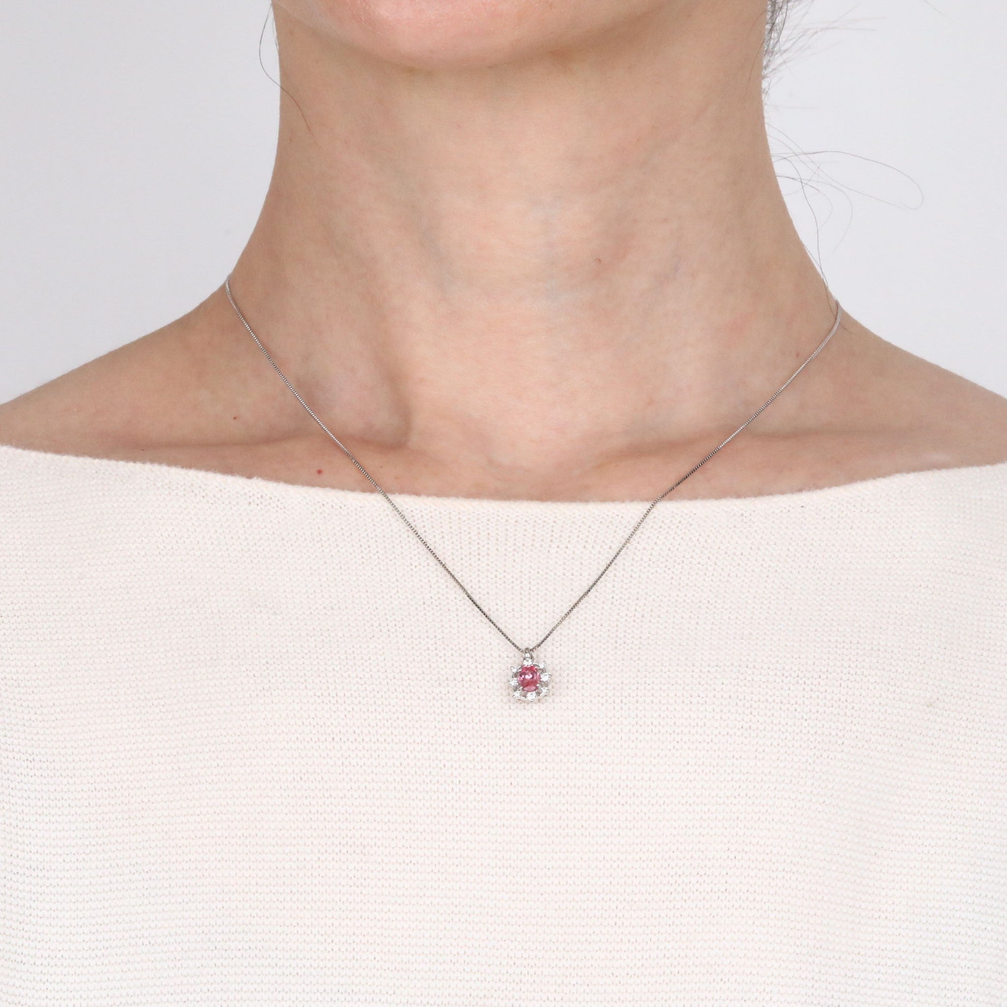 ピンクスピネル/ダイヤモンド プラチナネックレス(8月誕生石/鑑別書付)《25H00604》
