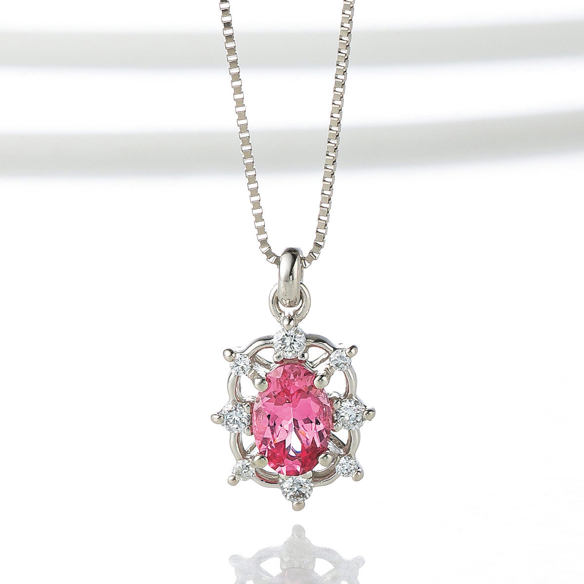 ピンクスピネル/ダイヤモンド プラチナネックレス(8月誕生石/鑑別書付)《25H00604》