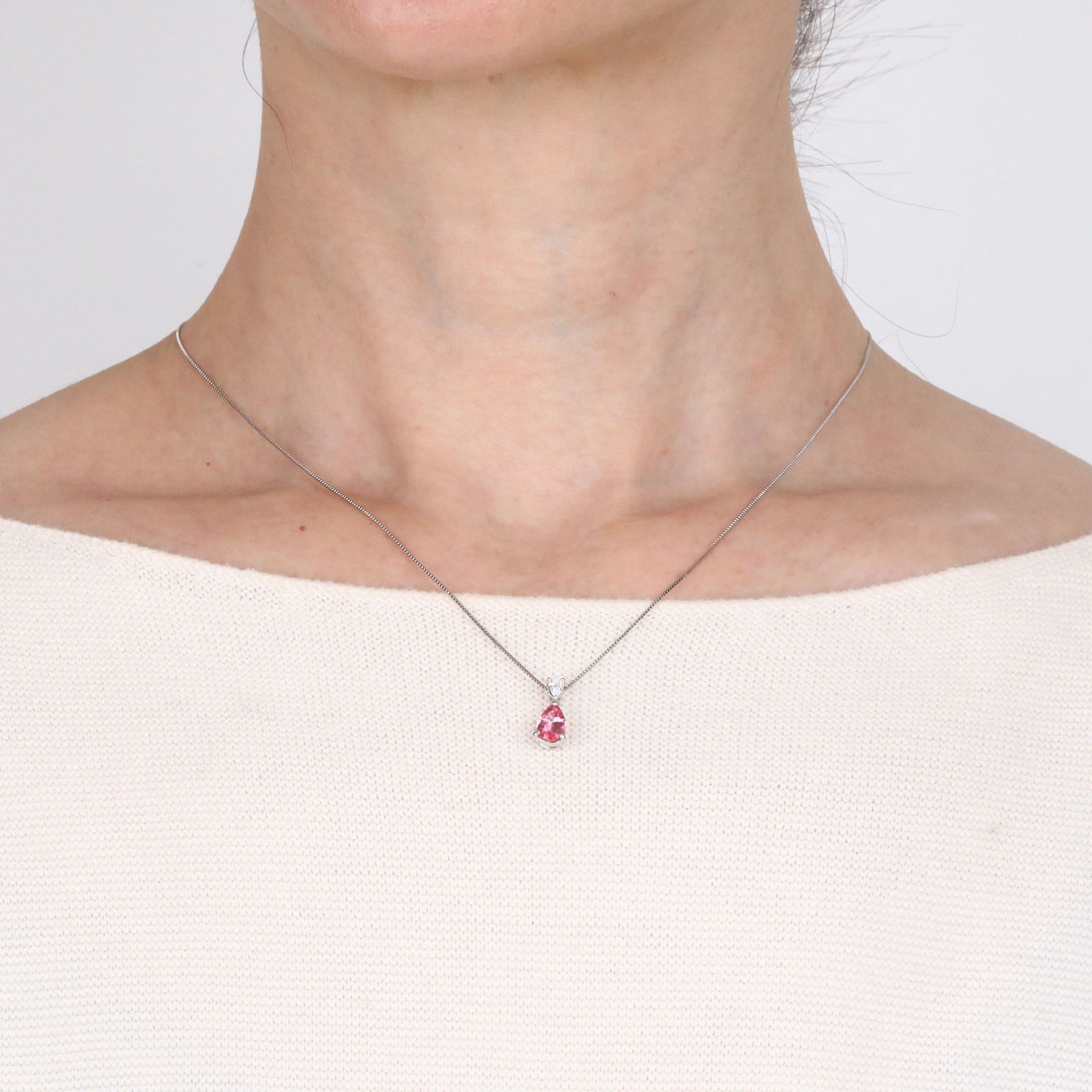 【限定1点】ピンクスピネル/ダイヤモンド プラチナネックレス(ペアシェイプ/8月誕生石/鑑別書付)《25H00605》