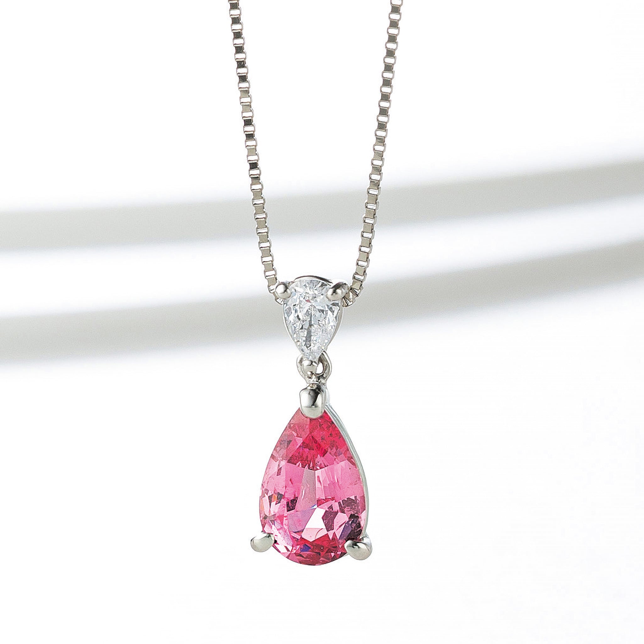 【限定1点】ピンクスピネル/ダイヤモンド プラチナネックレス(ペアシェイプ/8月誕生石/鑑別書付)《25H00605》