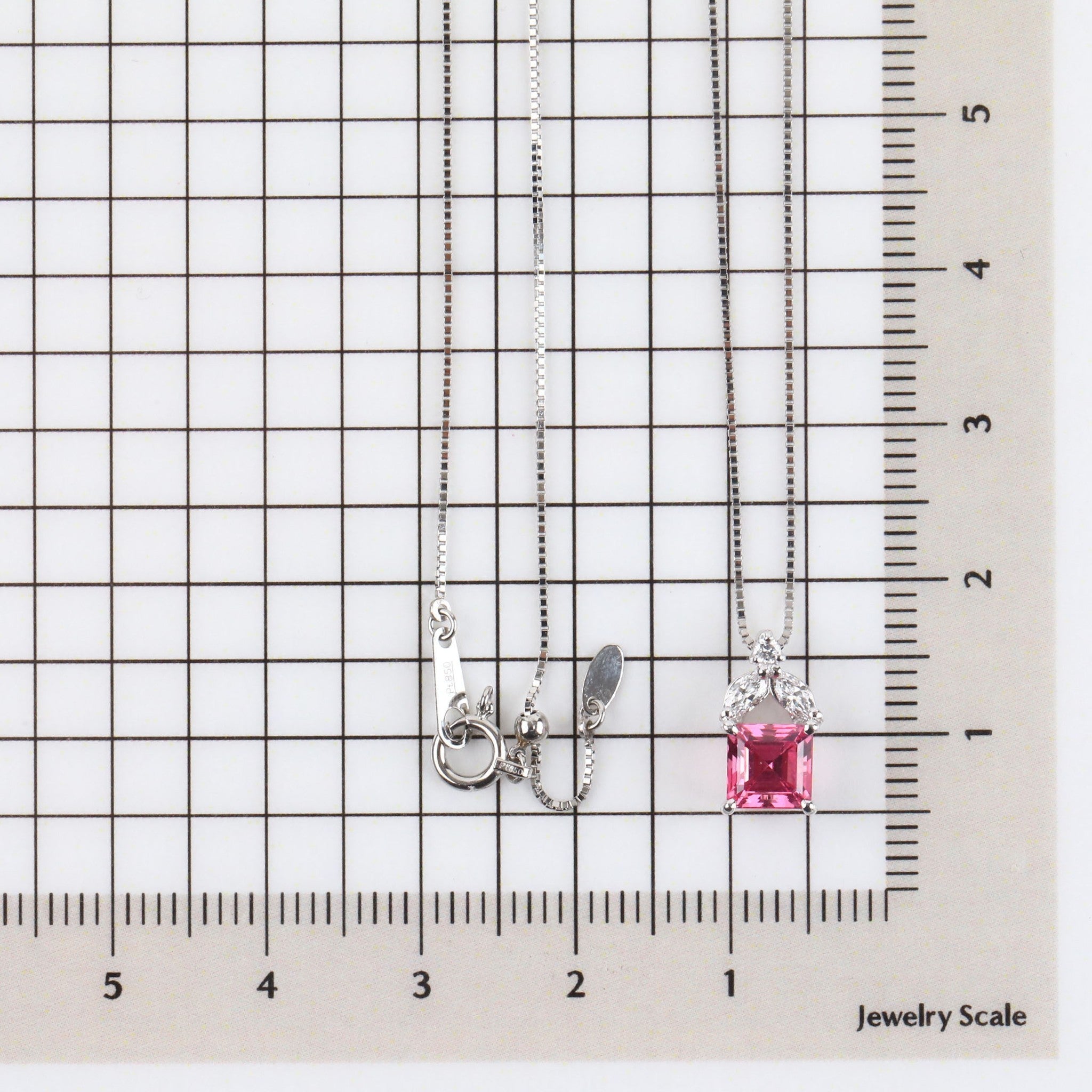 【限定1点】ピンクスピネル/ダイヤモンド プラチナネックレス(1.14カラット/スクエアカット/8月誕生石/鑑別書付)《25H00606》