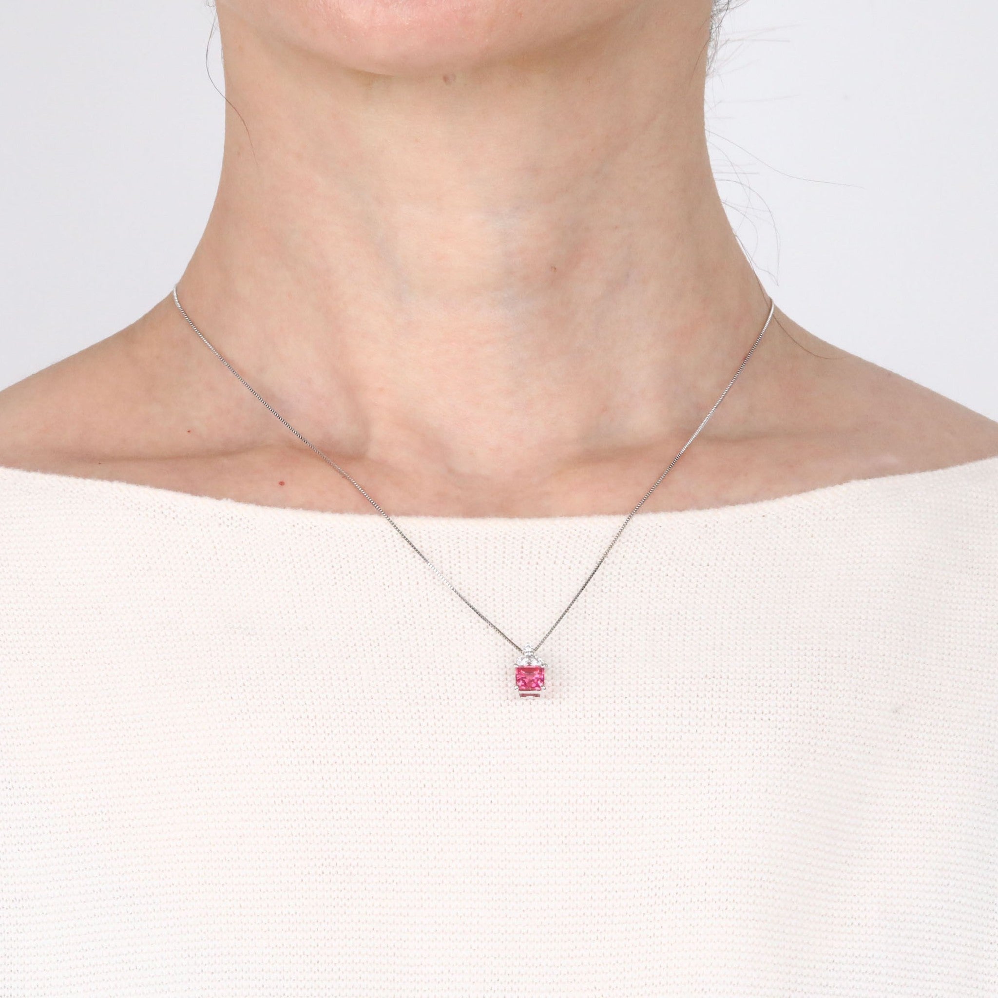 【限定1点】ピンクスピネル/ダイヤモンド プラチナネックレス(1.14カラット/スクエアカット/8月誕生石/鑑別書付)《25H00606》