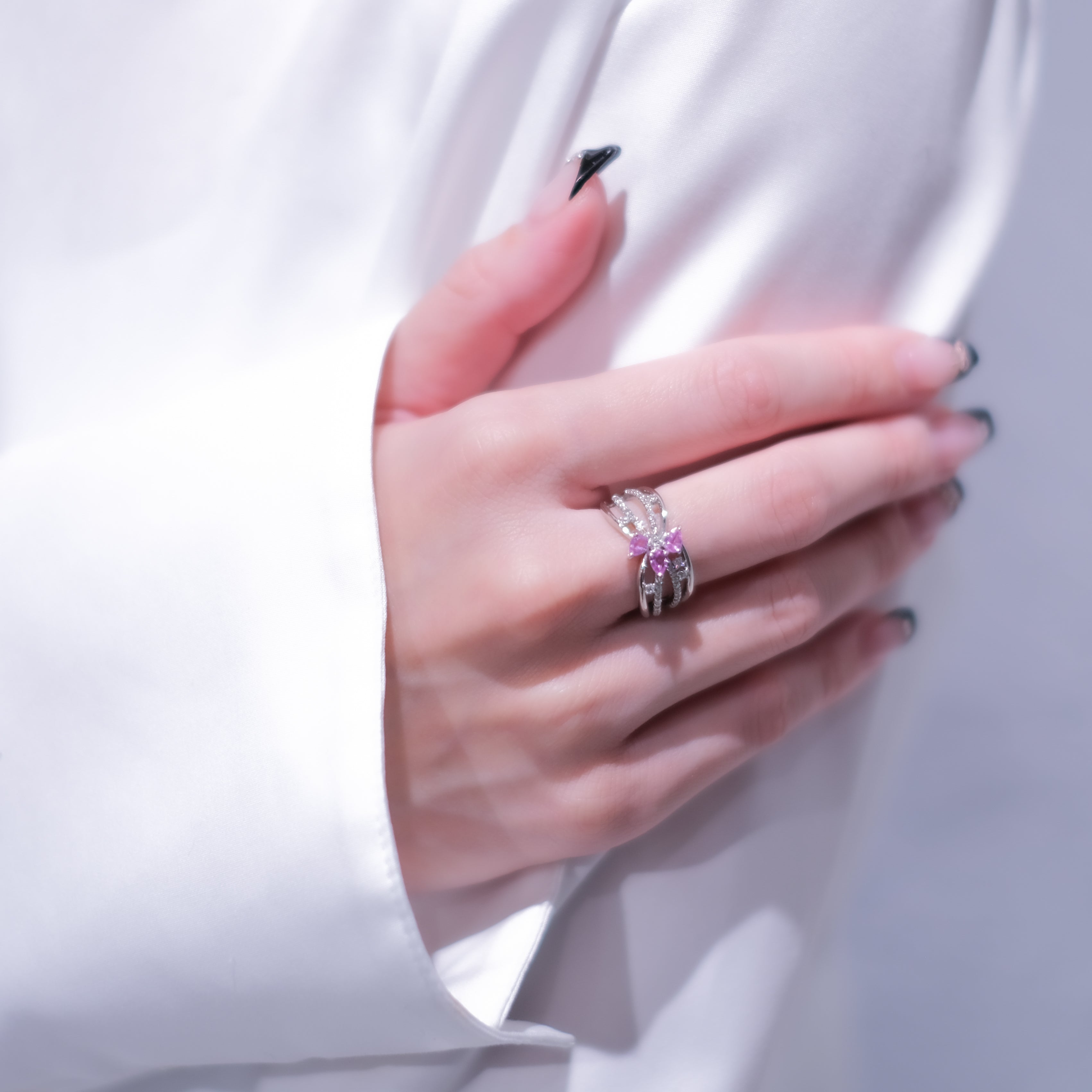 ピンクサファイア/ダイヤモンド プラチナリング(9月誕生石/鑑別書付)《25H00703》