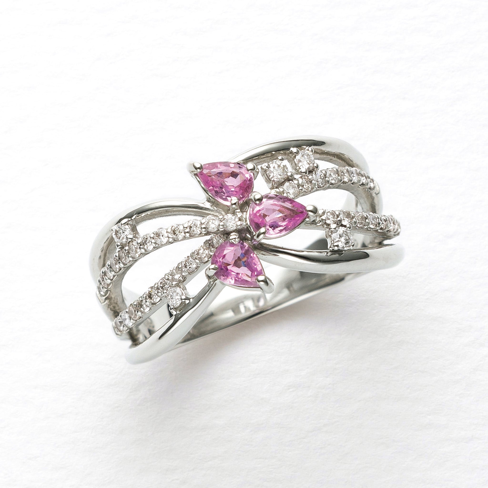 ピンクサファイア/ダイヤモンド プラチナリング(9月誕生石/鑑別書付)《25H00703》