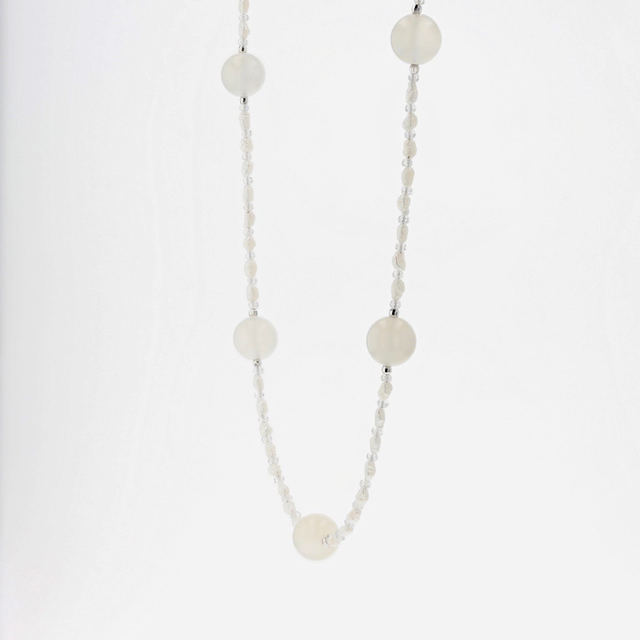 ムーンストーン/パール シルバーネックレス(淡水真珠/2~2.5mm/ロング/70cm)《25H00810》