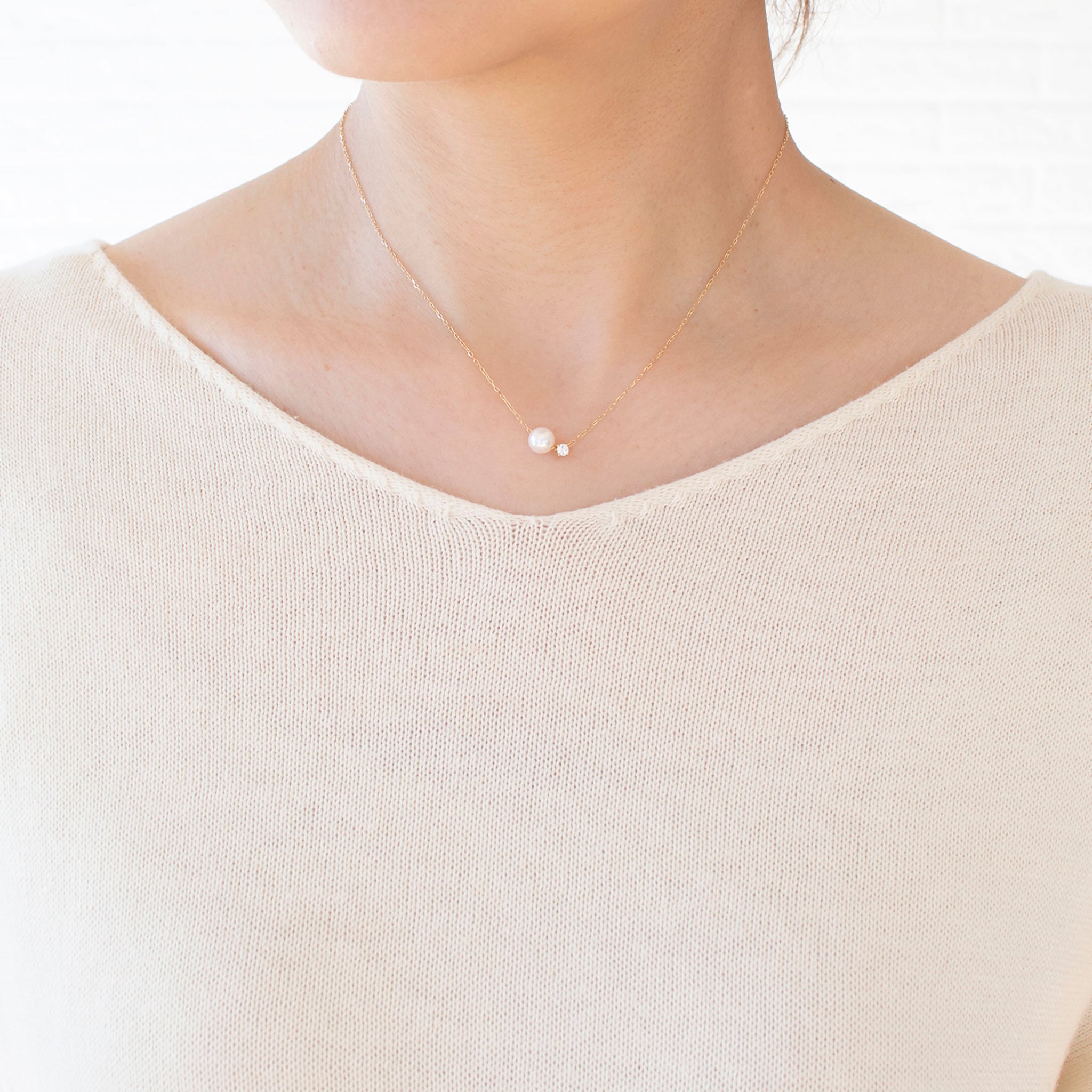 パール/ダイヤモンド K18ネックレス(アコヤ真珠/約6mm/6月誕生石)《25H00901》