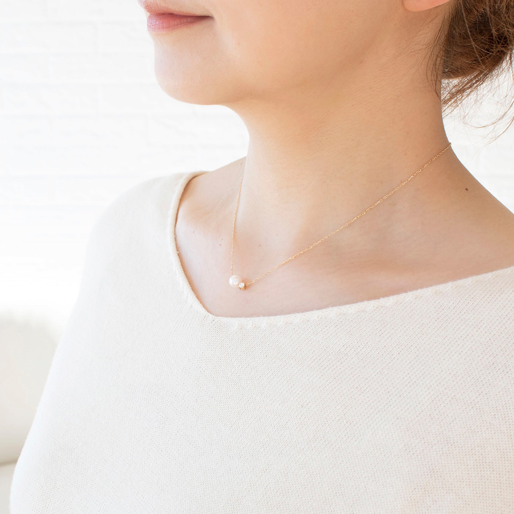 パール/ダイヤモンド K18ネックレス(アコヤ真珠/約6mm/6月誕生石)《25H00901》