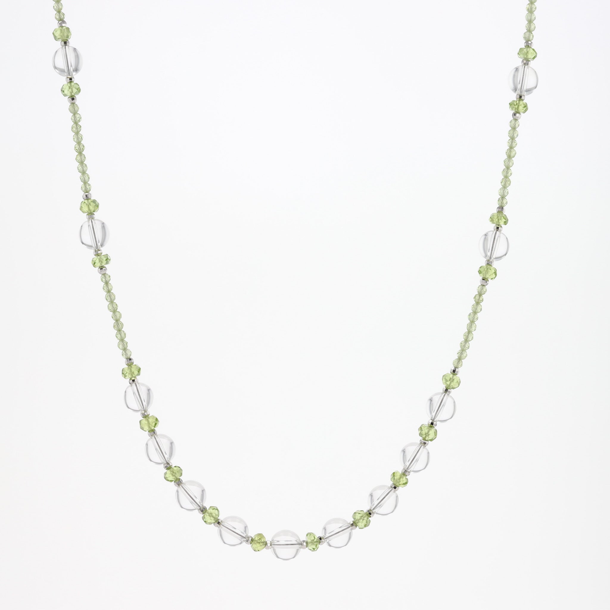 ロッククリスタル/ペリドット シルバーネックレス(ロング/70cm)《25H00909》