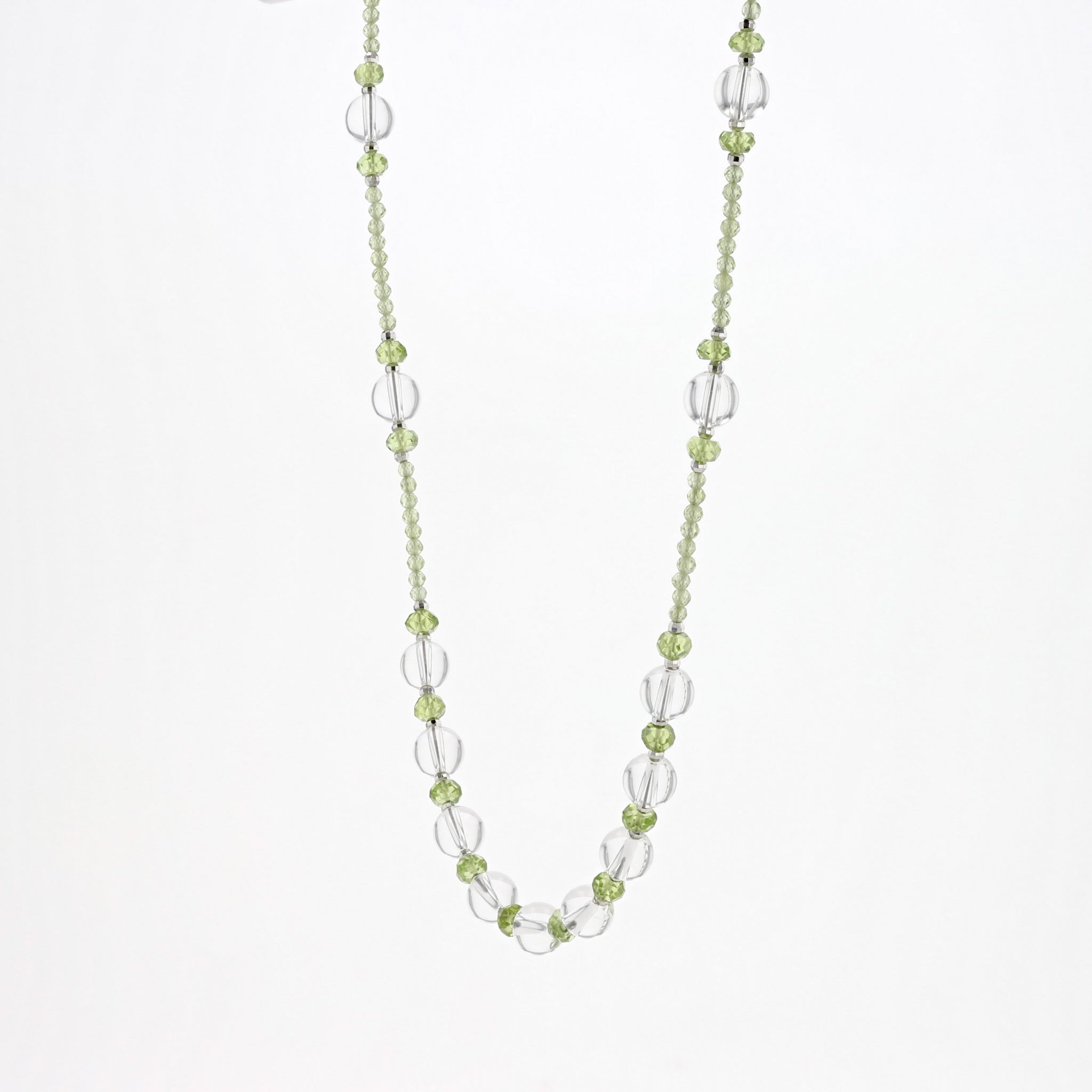 ロッククリスタル/ペリドット シルバーネックレス(ロング/70cm)《25H00909》