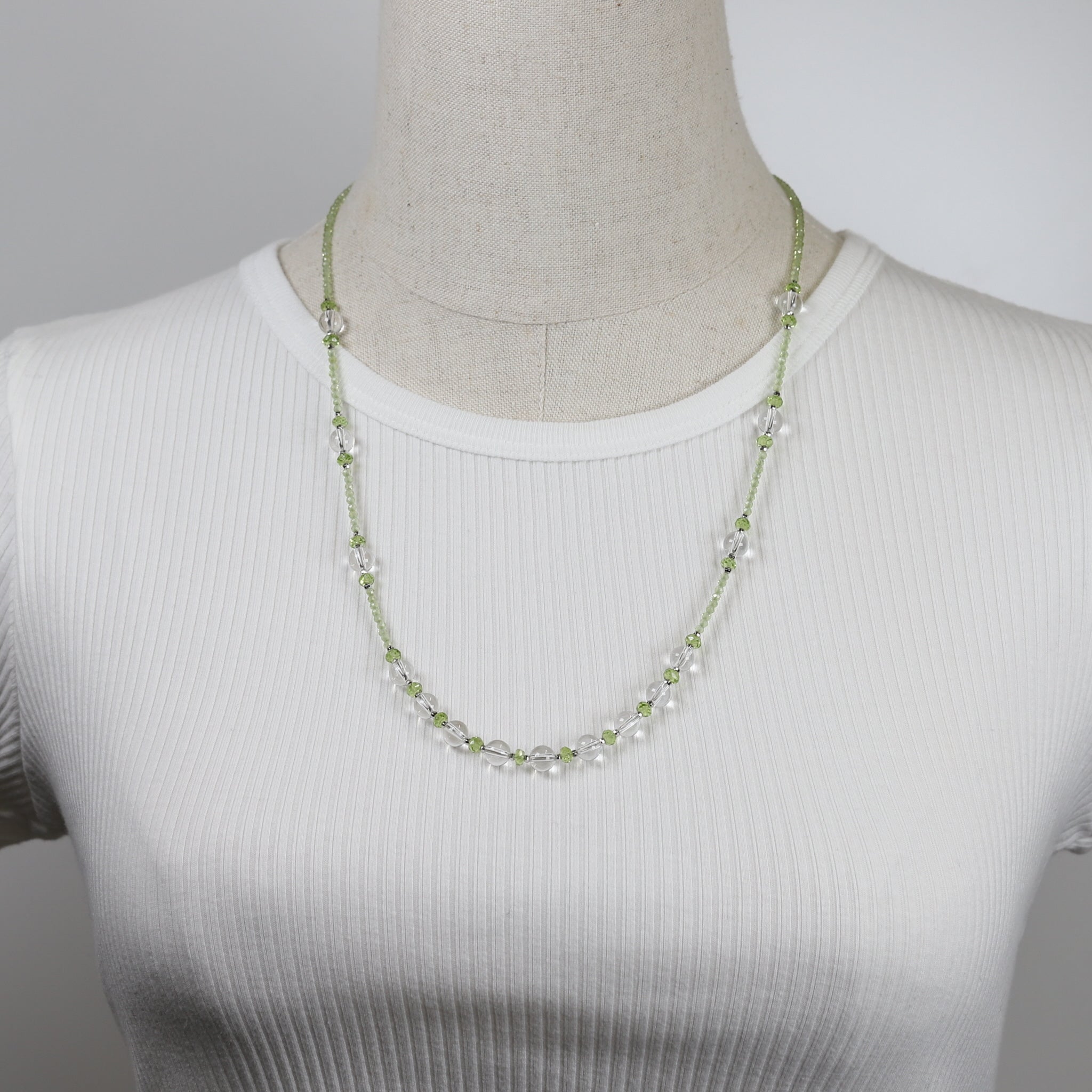 ロッククリスタル/ペリドット シルバーネックレス(ロング/70cm)《25H00909》