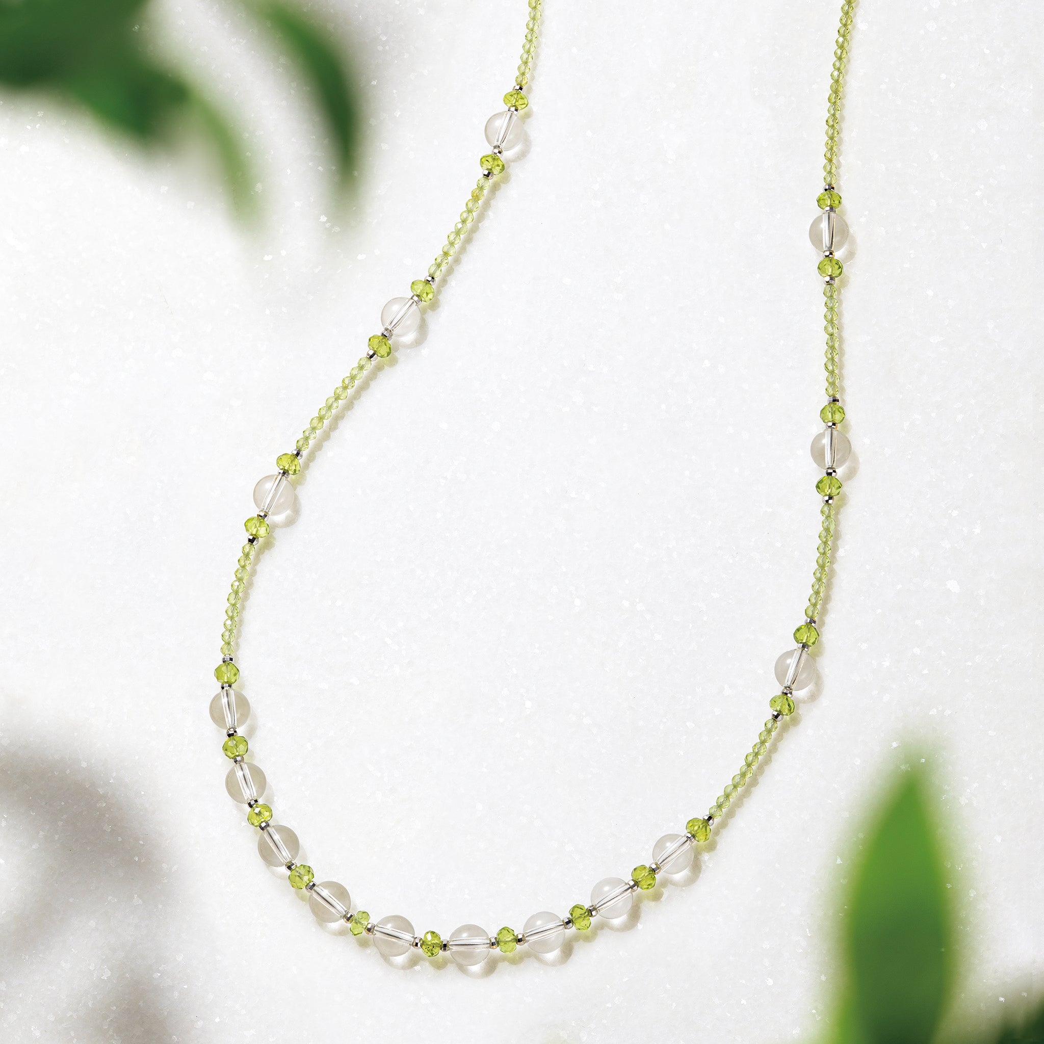 ロッククリスタル/ペリドット シルバーネックレス(ロング/70cm)《25H00909》