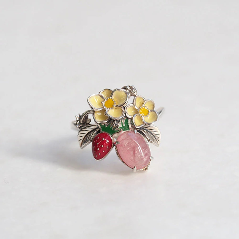 エナメル/ロードクロサイト シルバーリング(イチゴモチーフ)《25H01004》