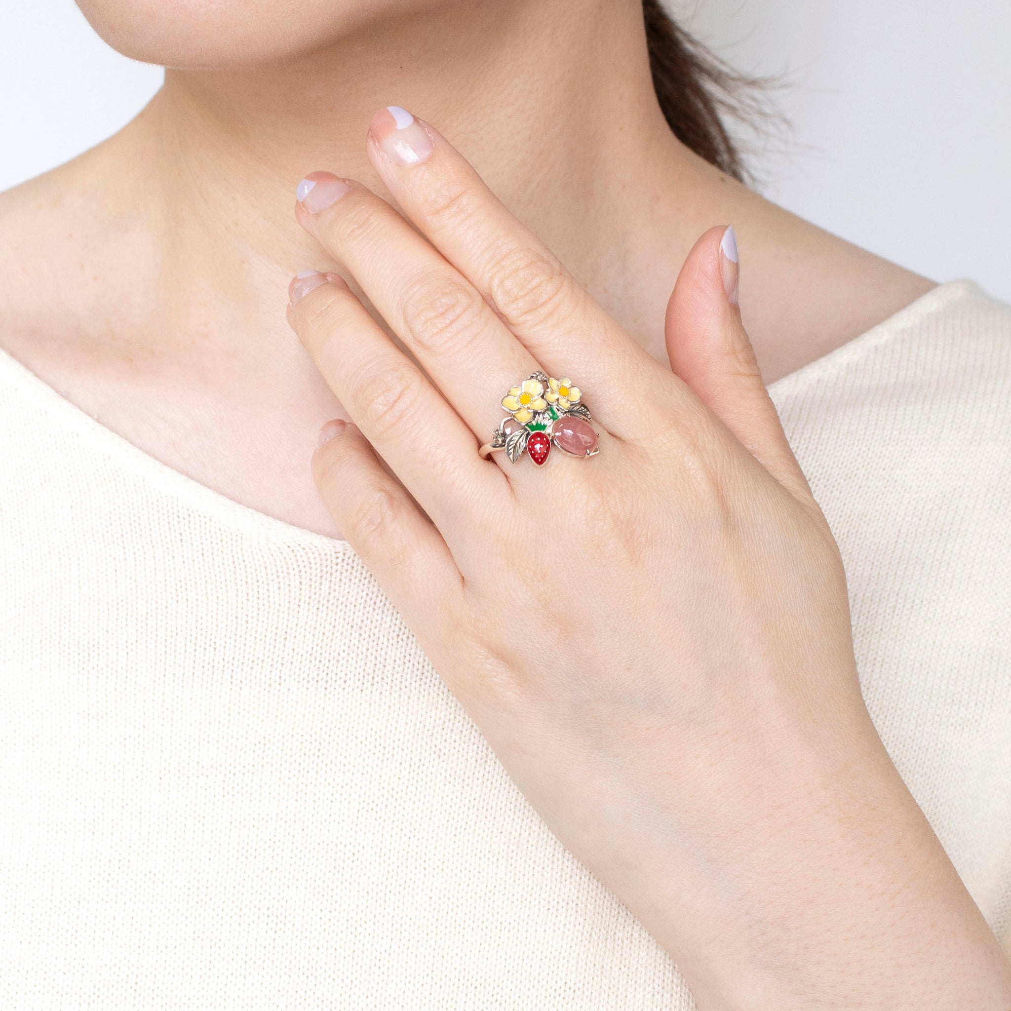 エナメル/ロードクロサイト シルバーリング(イチゴモチーフ)《25H01004》