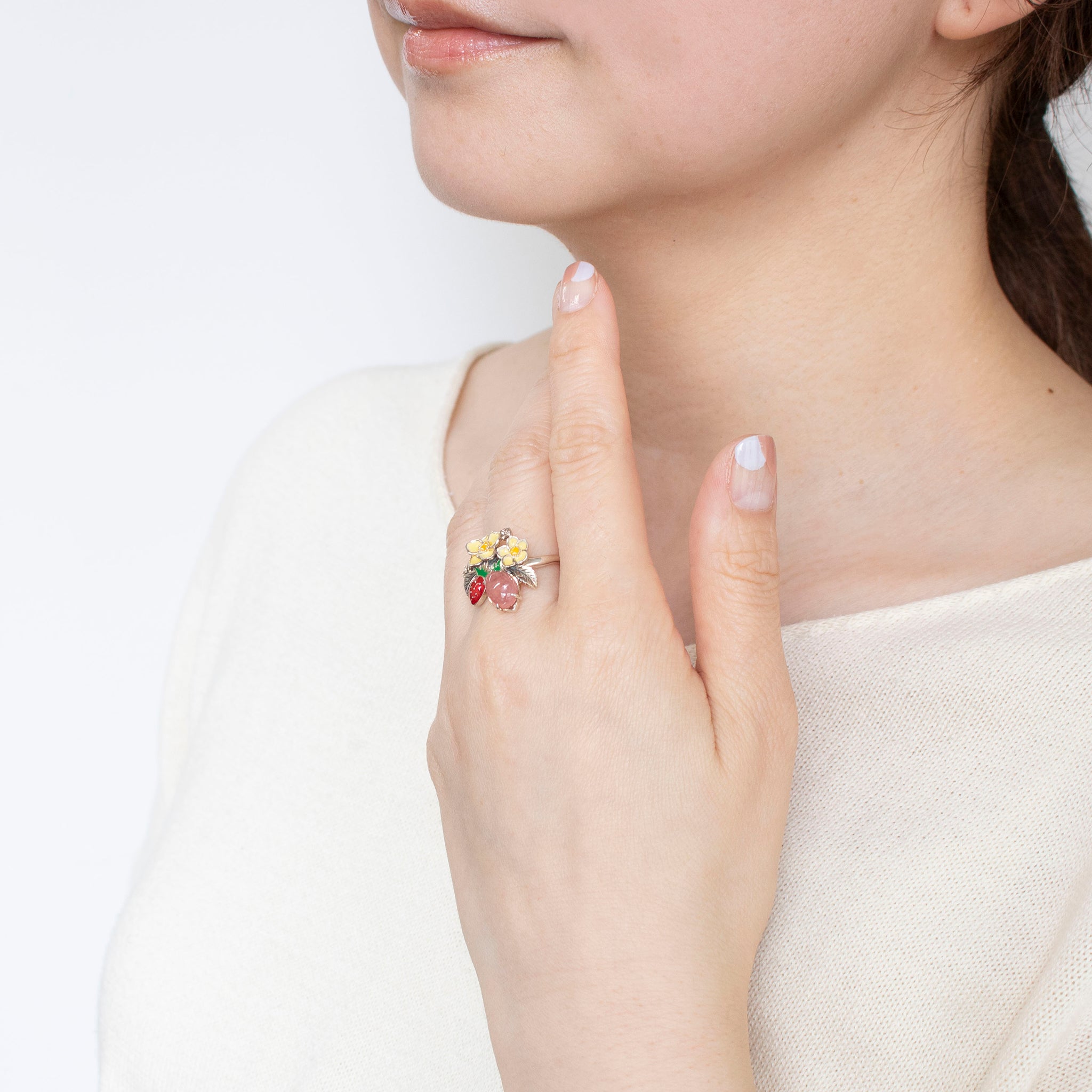 エナメル/ロードクロサイト シルバーリング(イチゴモチーフ)《25H01004》