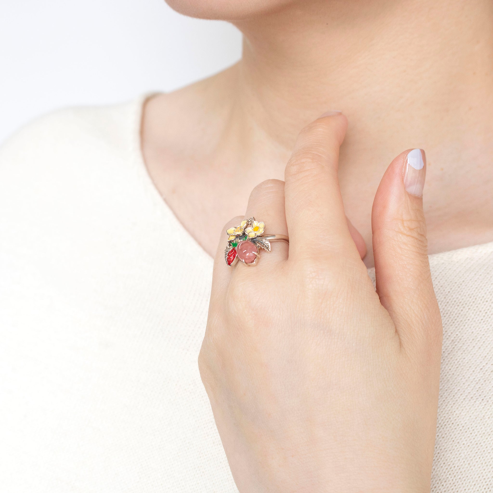 エナメル/ロードクロサイト シルバーリング(イチゴモチーフ)《25H01004》